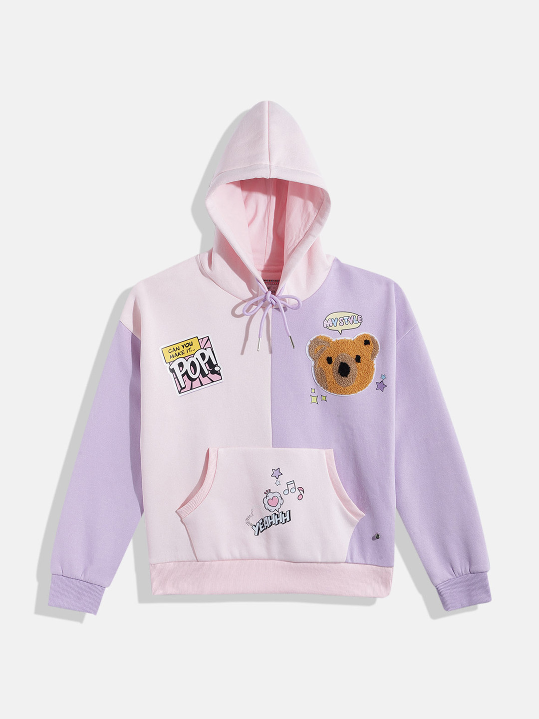 Monte Carlo Teen Girls Colourblocked Printed Hooded Sweatshirt with Applique Design
