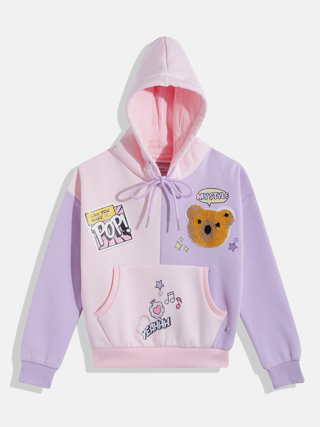 Monte Carlo Girls Colourblocked Printed Hooded Sheen Finished Sweatshirt