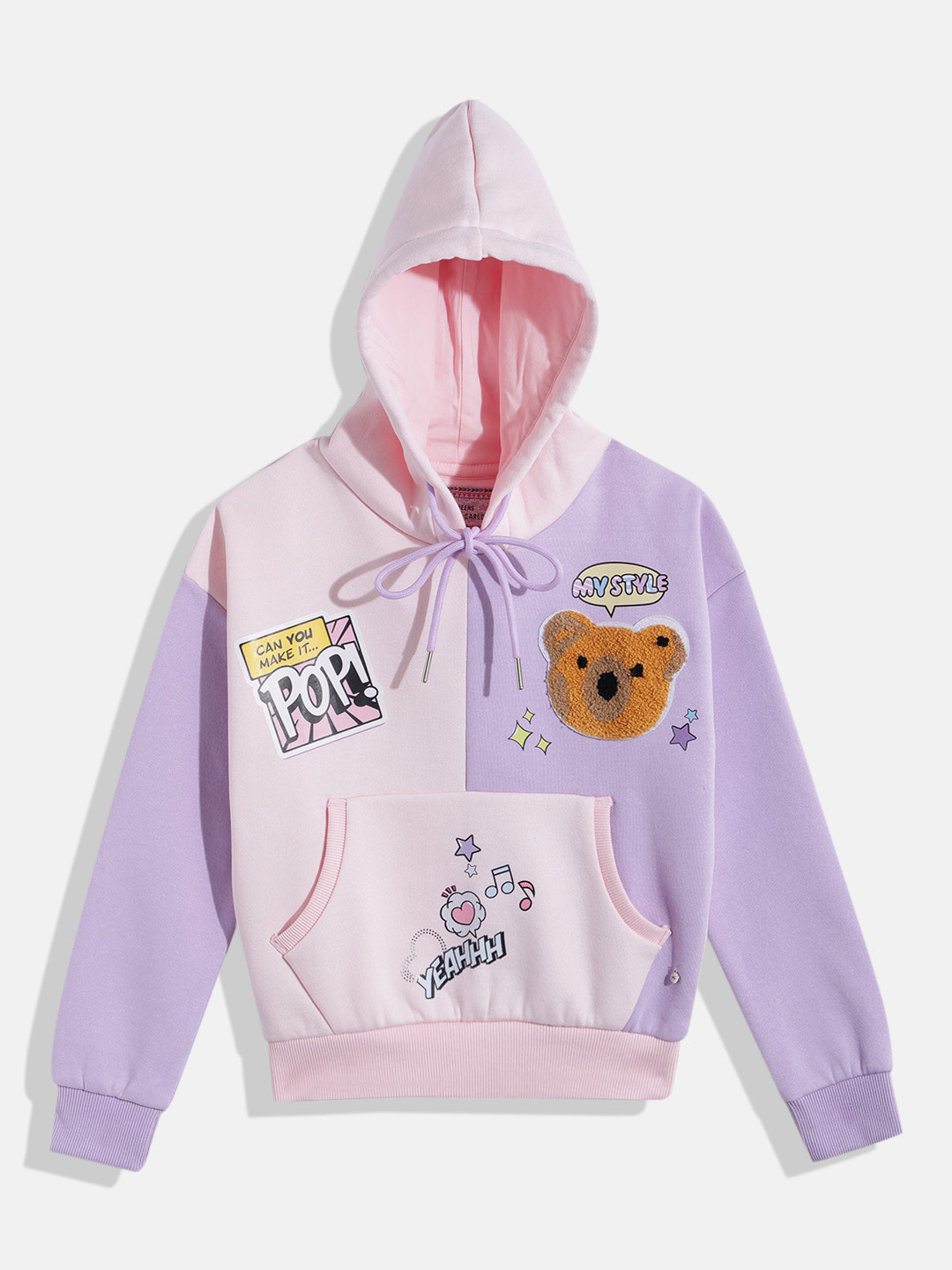 Monte Carlo Girls Printed Hooded Sheen Finished Sweatshirt with Applique Detail