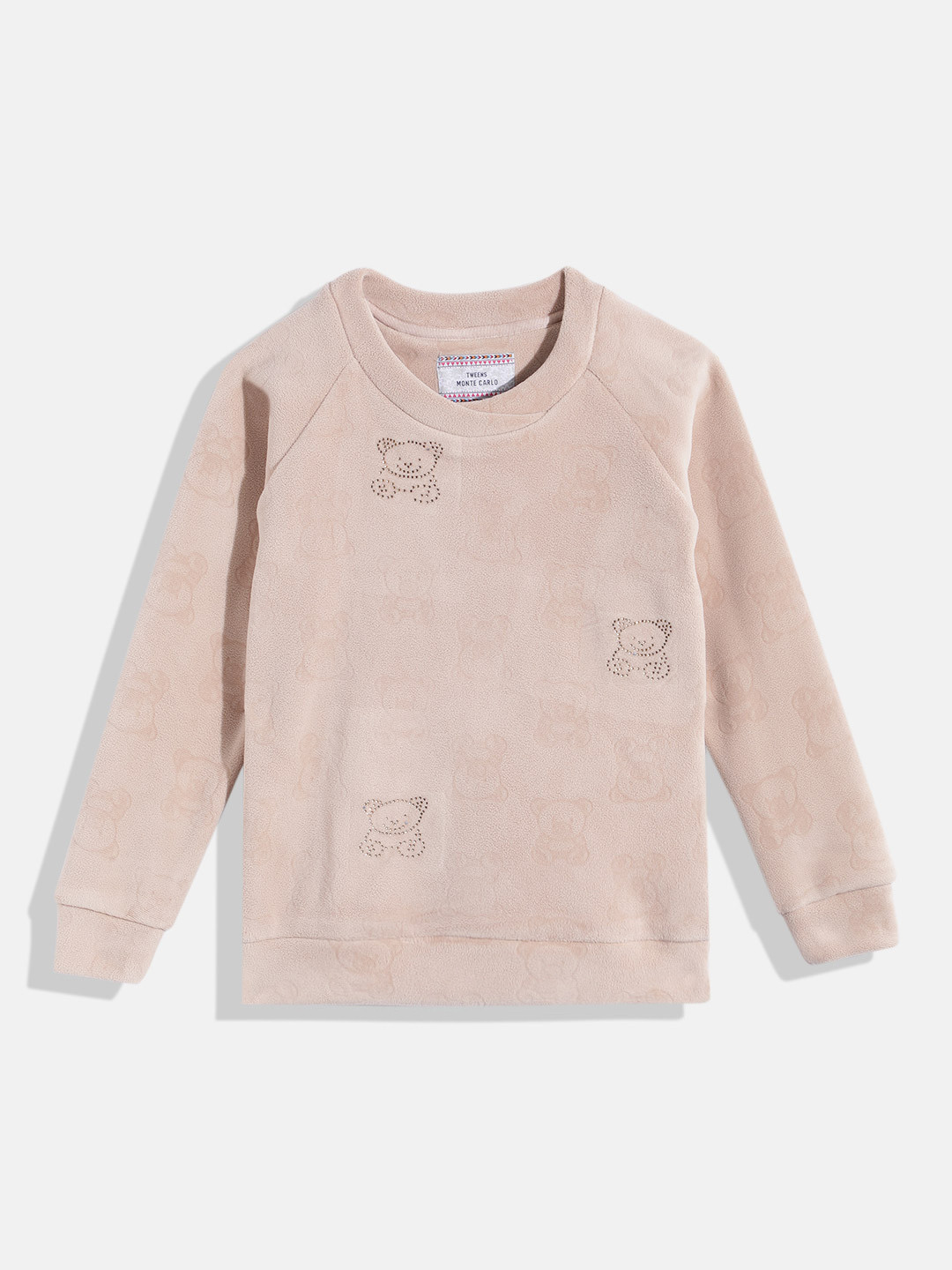 Monte Carlo Girls Conversational Design Embellished Fleece Finish Sweatshirt