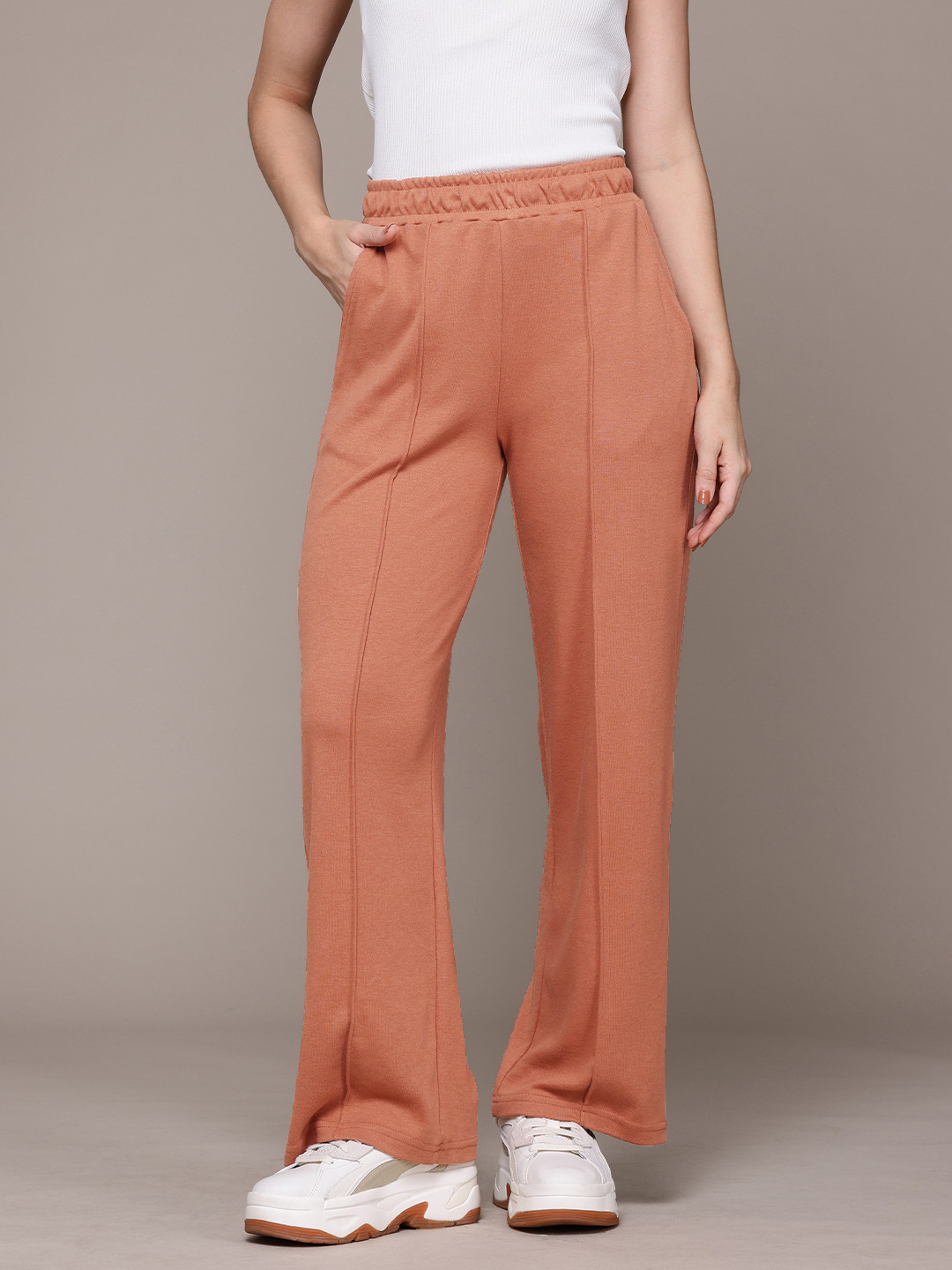 The Roadster Lifestyle Co. Women Comfort Parallel Trousers with Pin Tuck Detail