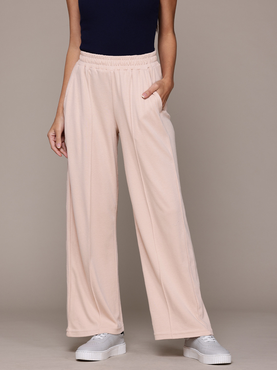 The Roadster Lifestyle Co. Women Comfort Parallel Trousers with Pin Tuck Detail