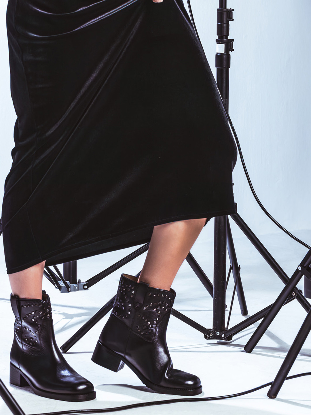 Saint G Women Leather Studded High Ankle Boots