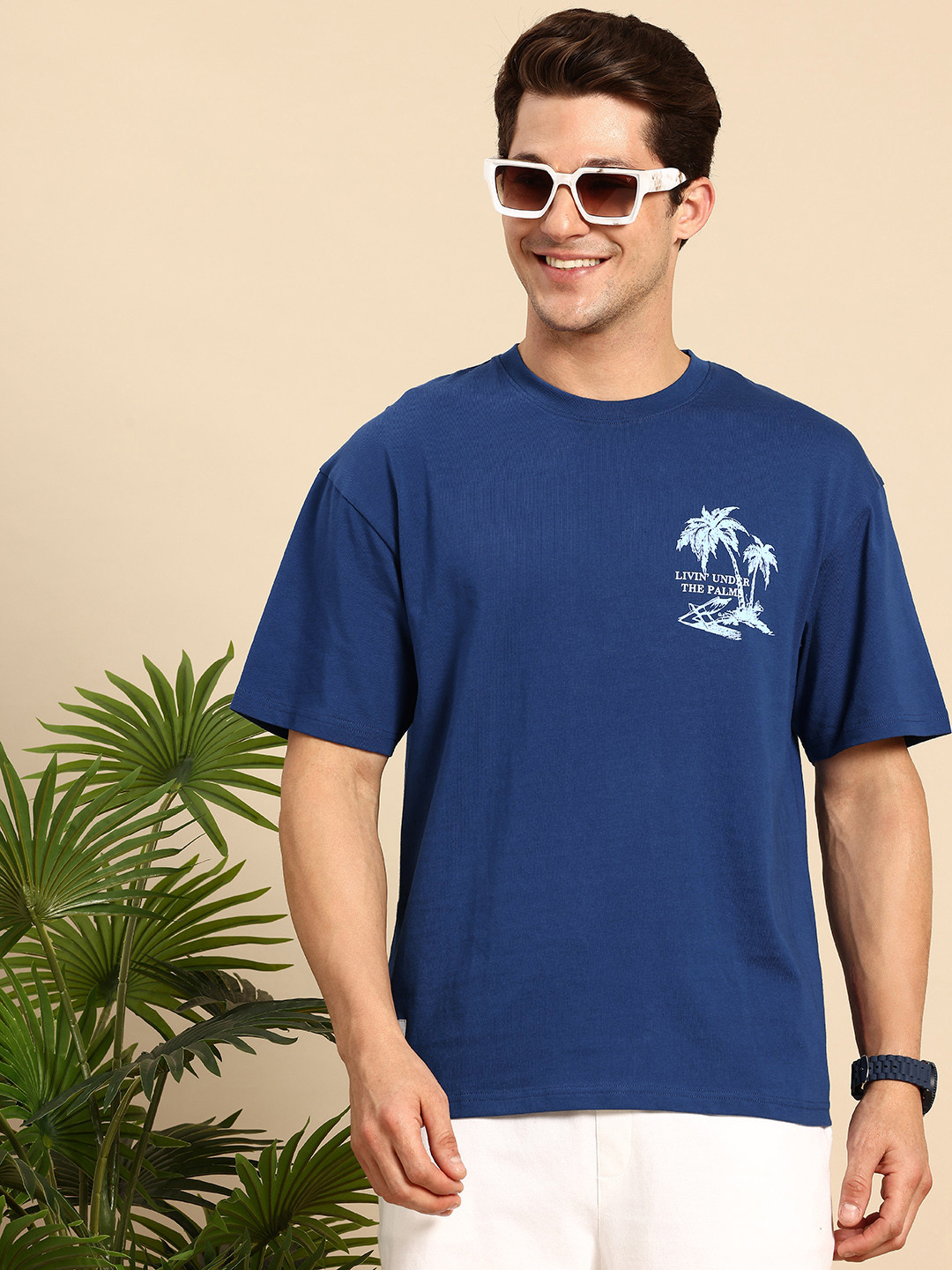 Mast & Harbour Solid Oversized Cotton T-shirt with Graphic Print Detail