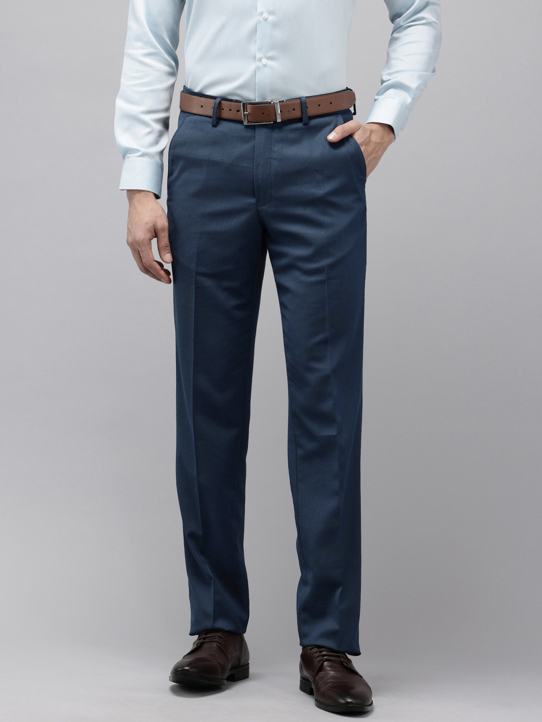 Van Heusen Men Self Design Textured Custom Fit Formal Trousers