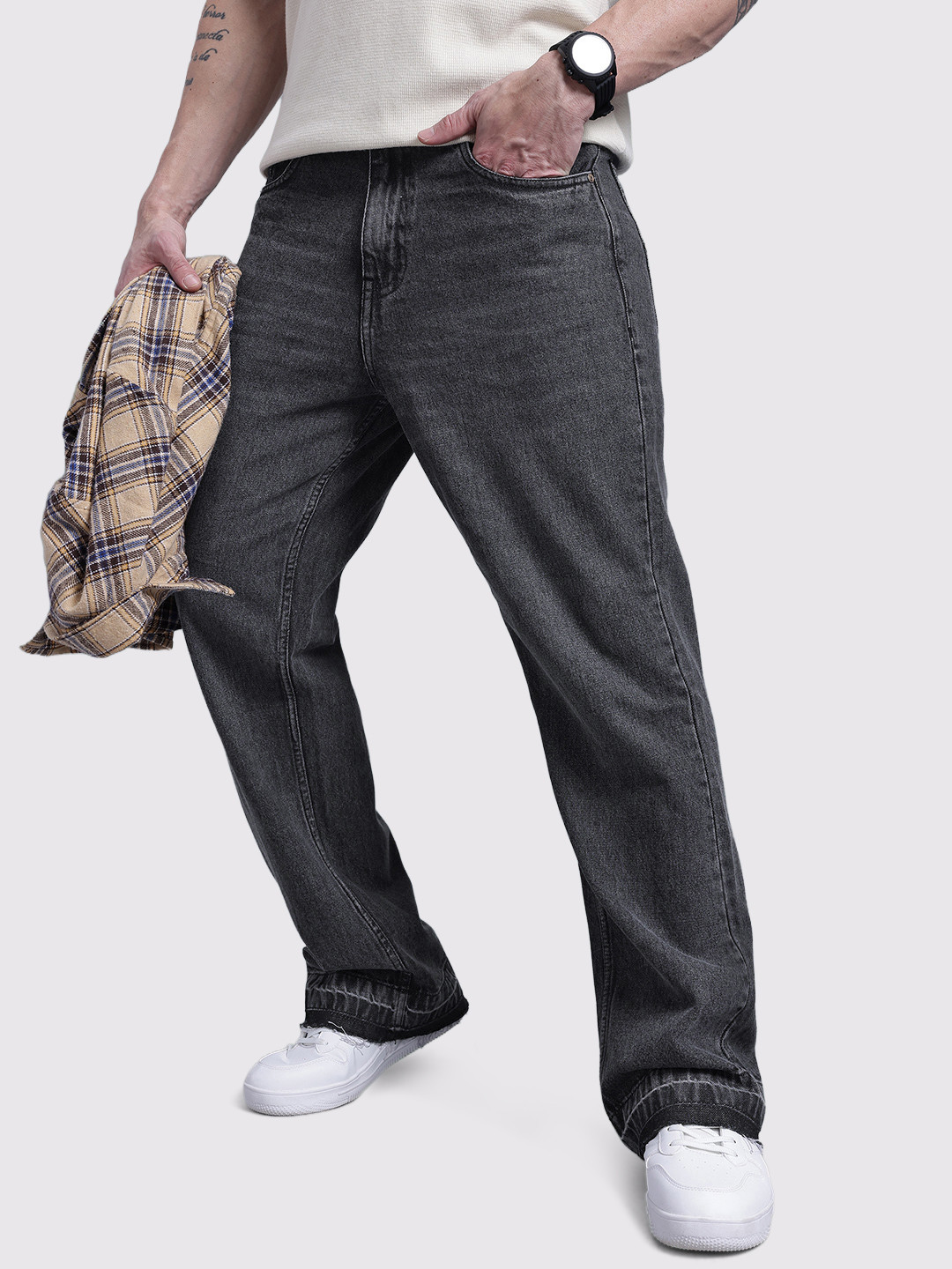 The Roadster Life Co. Men Frayed Hem Flared Jeans