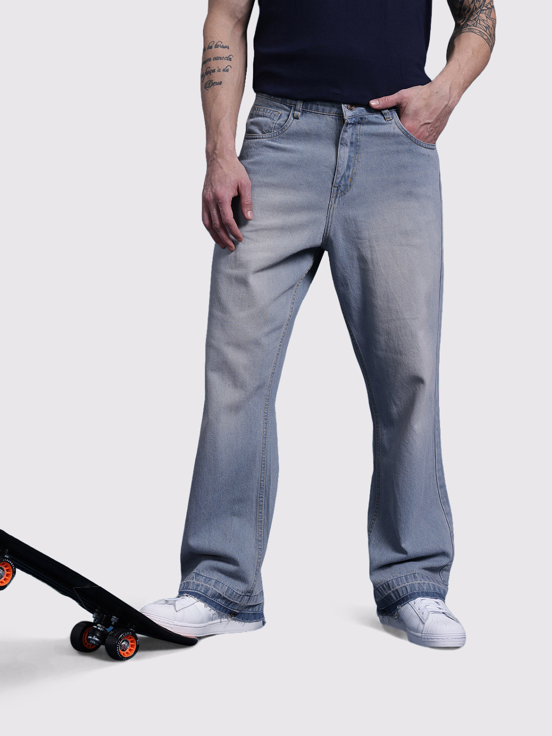 The Roadster Life Co. Men Vintage Wash Flared Pure Cotton Heavy Fade Jeans