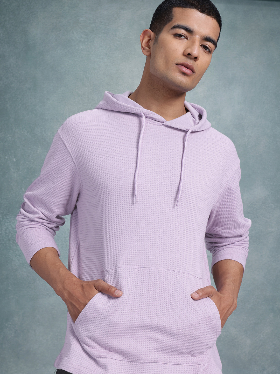 The Roadster Life Co. Men Hooded Waffle Weave Relaxed Fit T-shirt