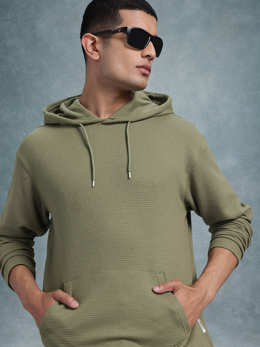 The Roadster Life Co. Men Hooded Waffle Weave Relaxed Fit T-shirt