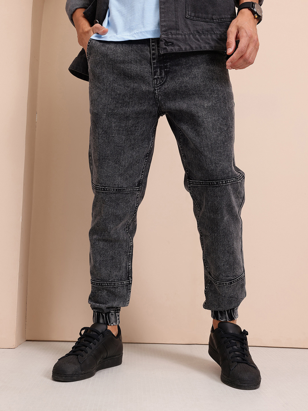 Mast & Harbour Men Jogger Fit Jeans With Cut & Sew Panel