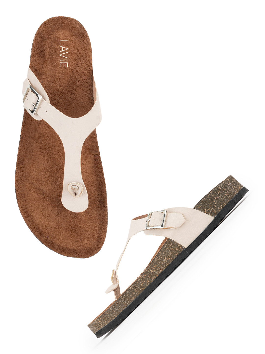 Lavie Women PU T-Strap Flats With Buckle Details