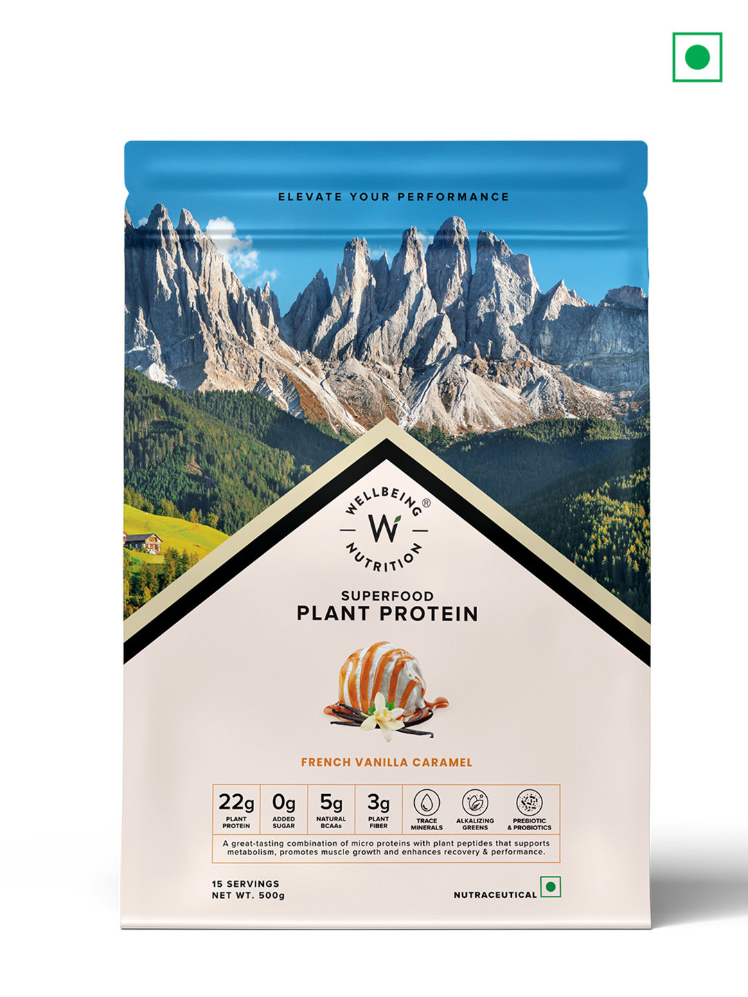 Wellbeing Nutrition Organic Plant Protein Isolate Powder - 500 g - French Vanilla Caramel