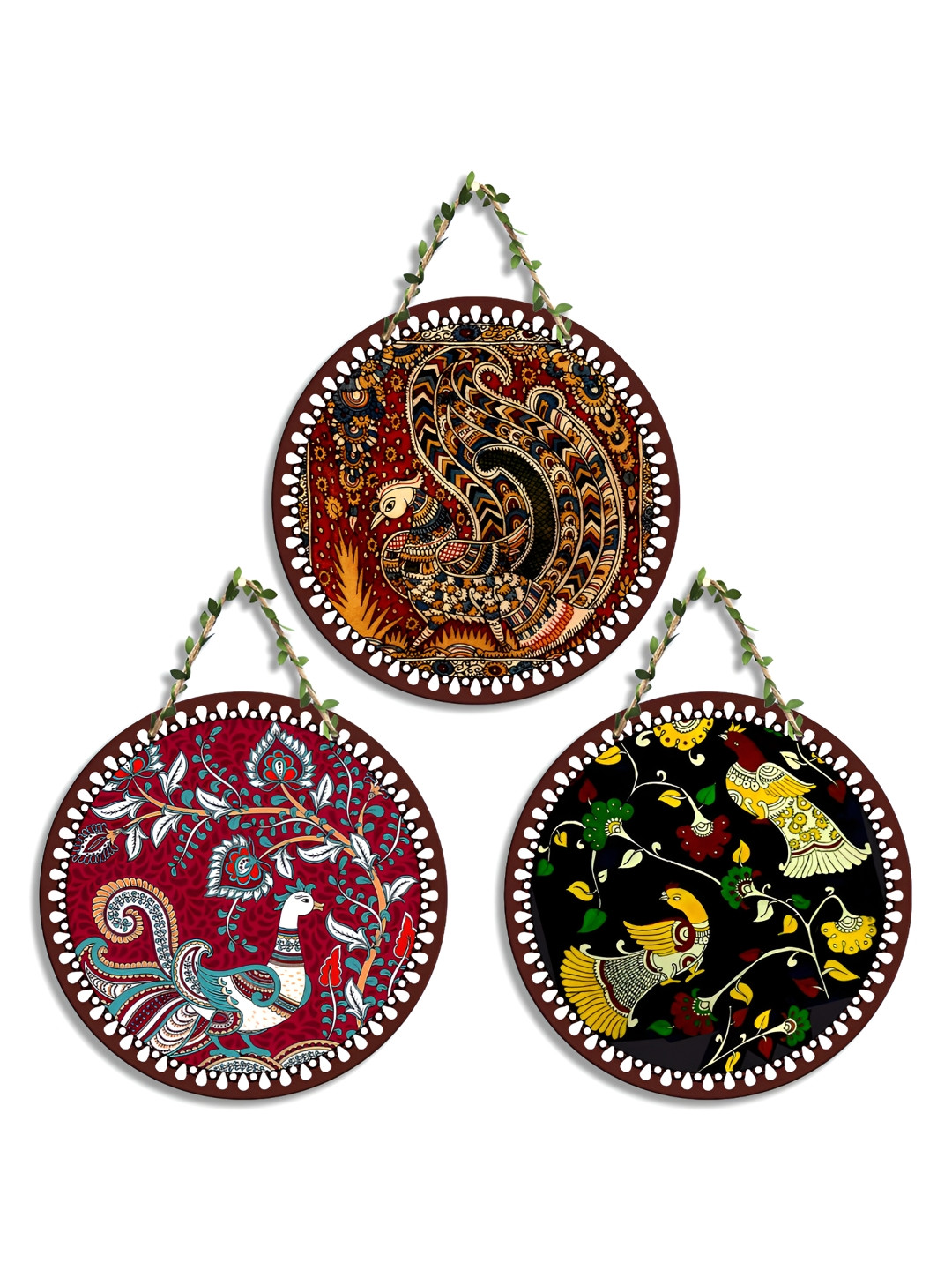 SEHAZ ARTWORKS Decorative Wood Ethnic Motifs Matte Hall 3Pcs Wall Hangings-22In