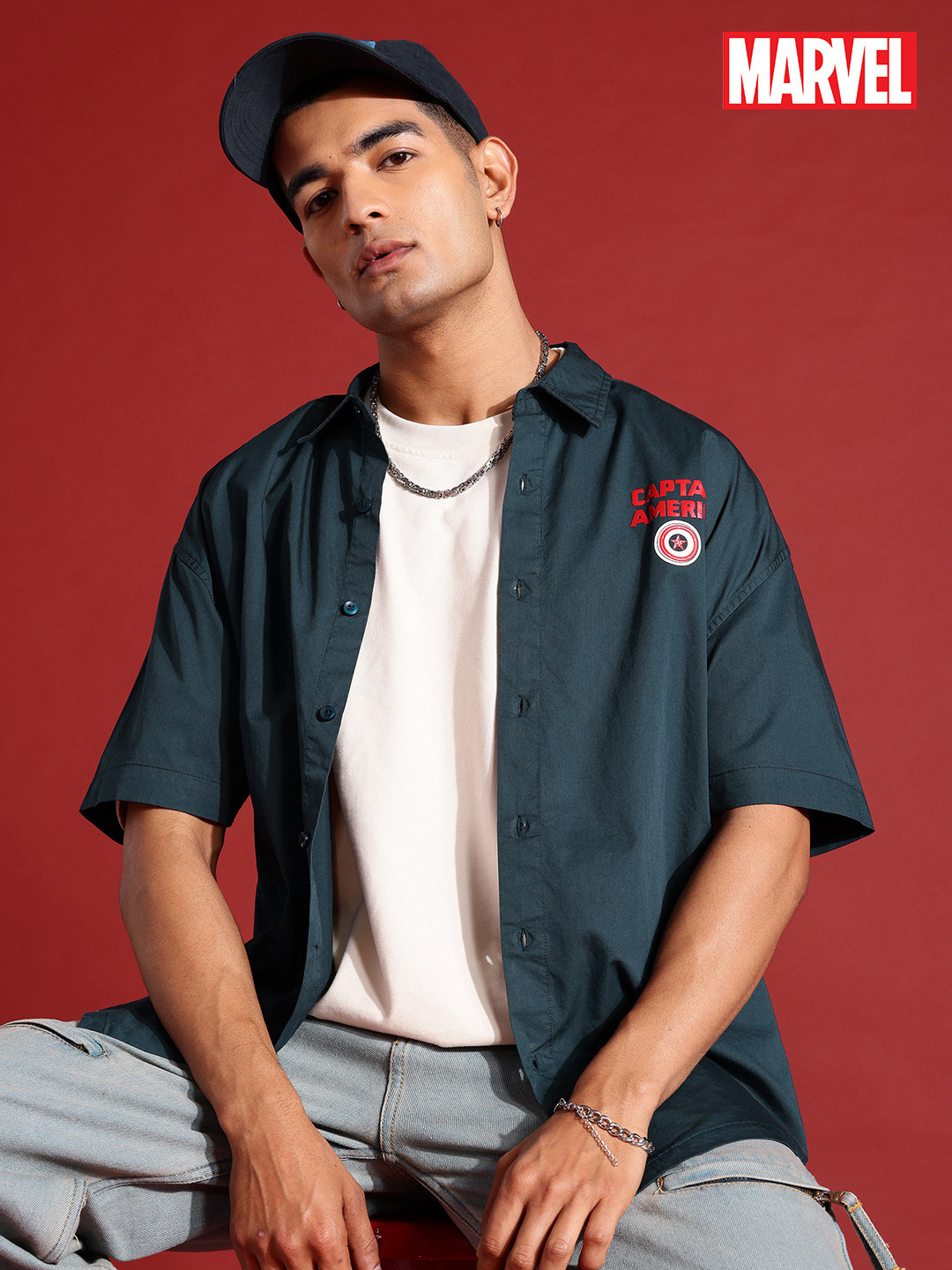 MARVEL STREET Captain America Printed Pure Cotton Shirt