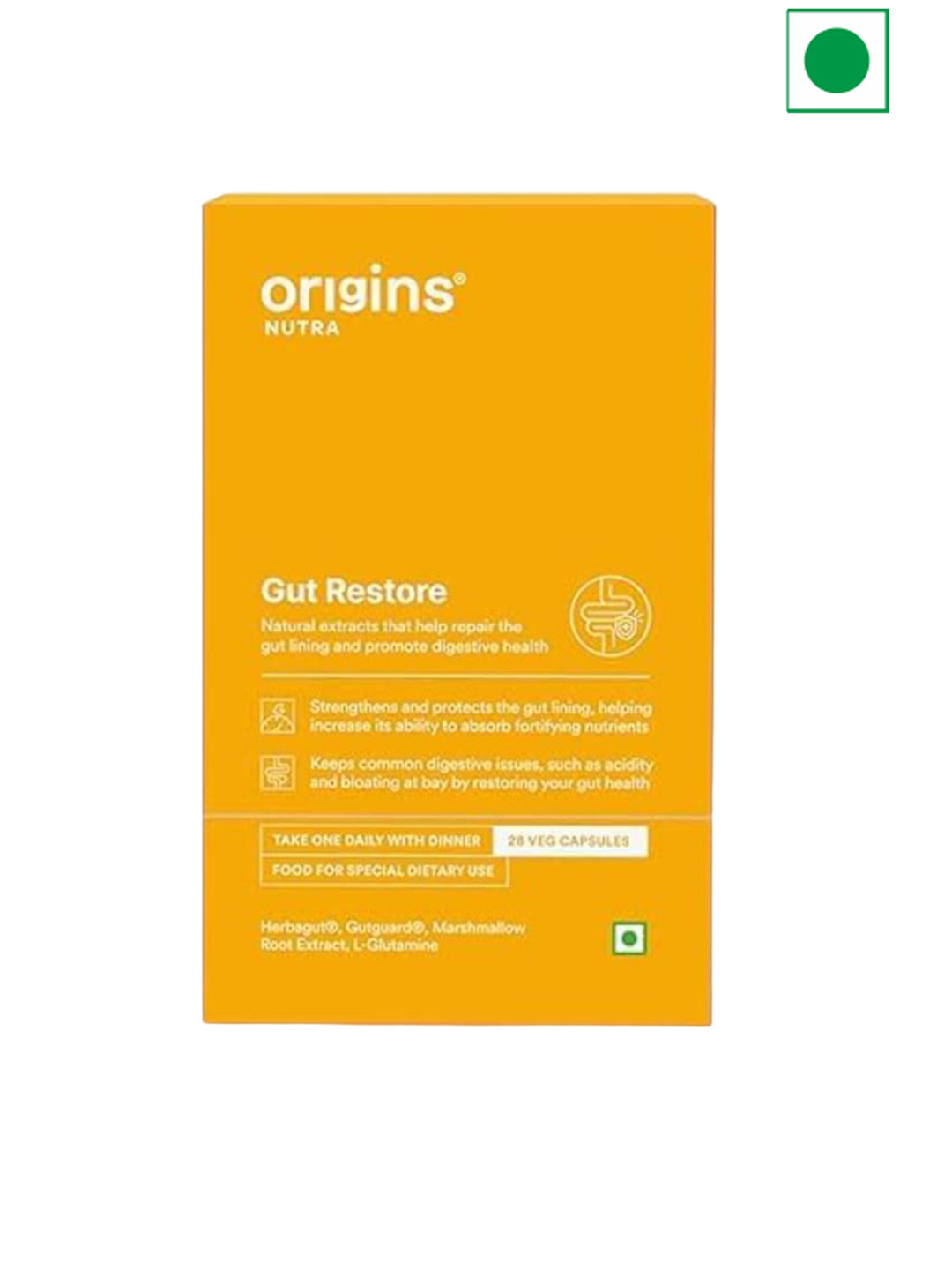 Origins Nutra Gut Restore Capsules With L-Glutamine for Digestive Health - 28 Nos