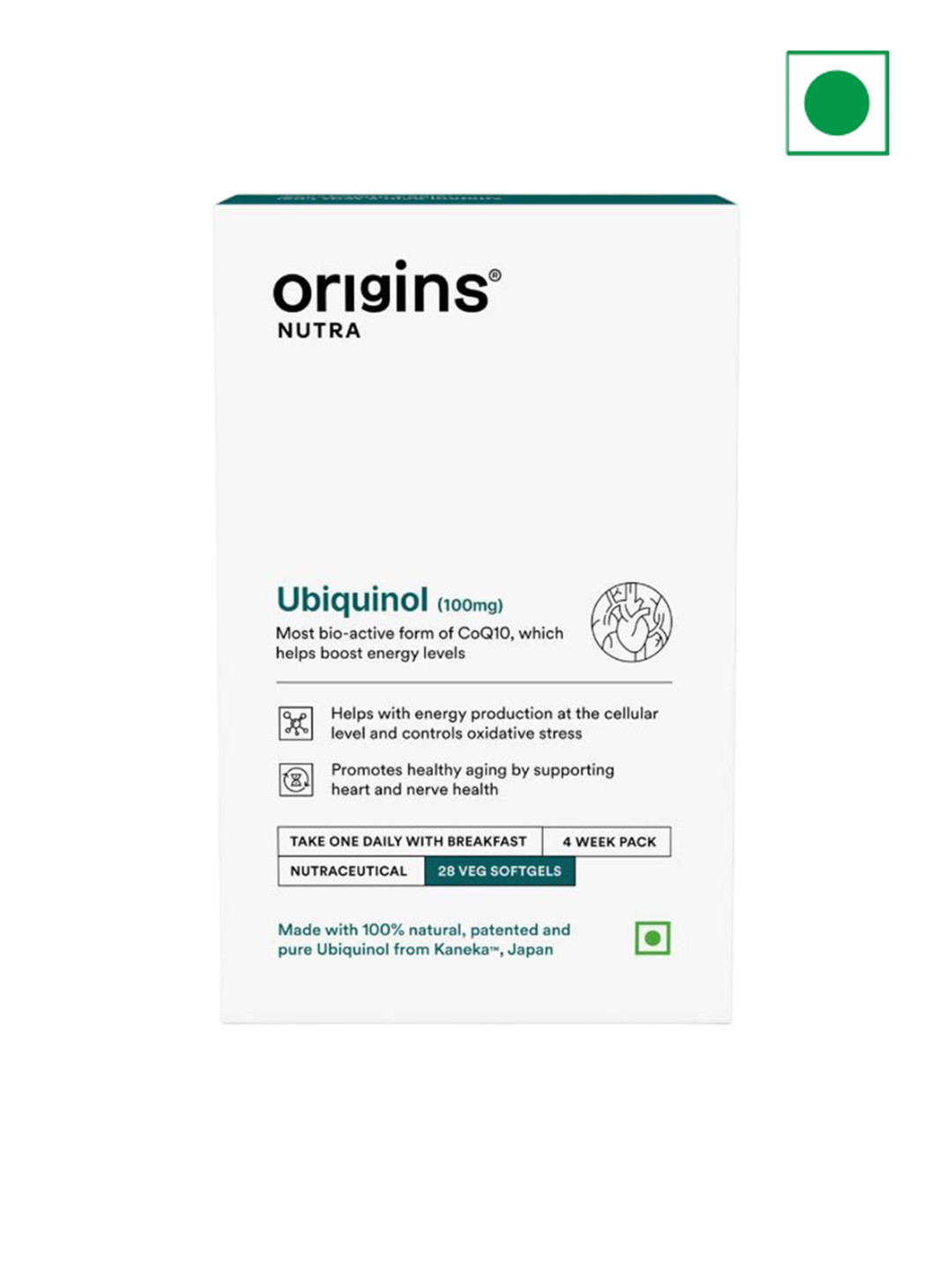 Origins Nutra Ubiquinol (100mg) Boost Energy, Supports Heart - 28 Soft Gels