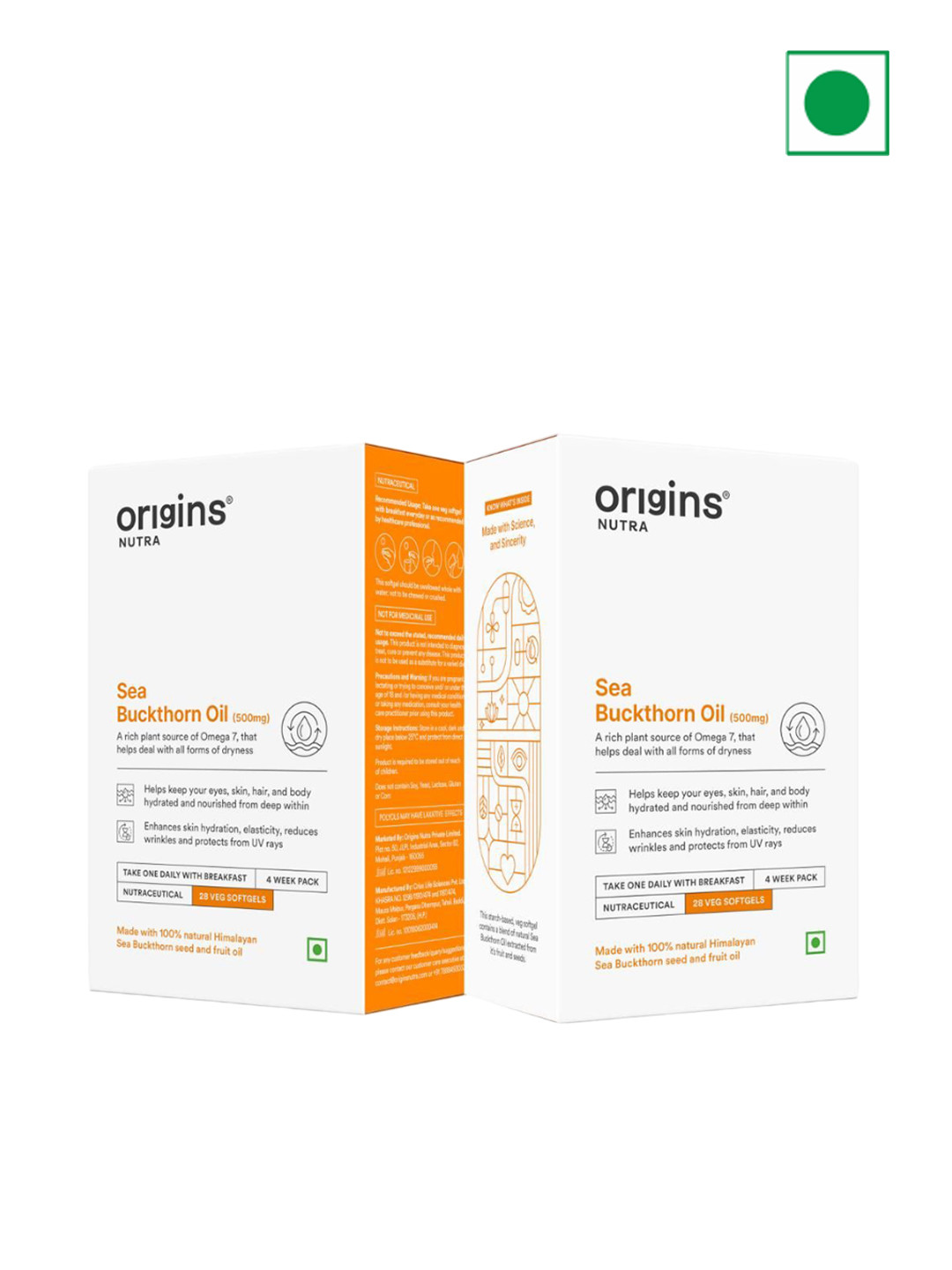 Origins Nutra Set of 2 Sea Buckthorn Oil 500mg Capsules - 28 Capsules Each