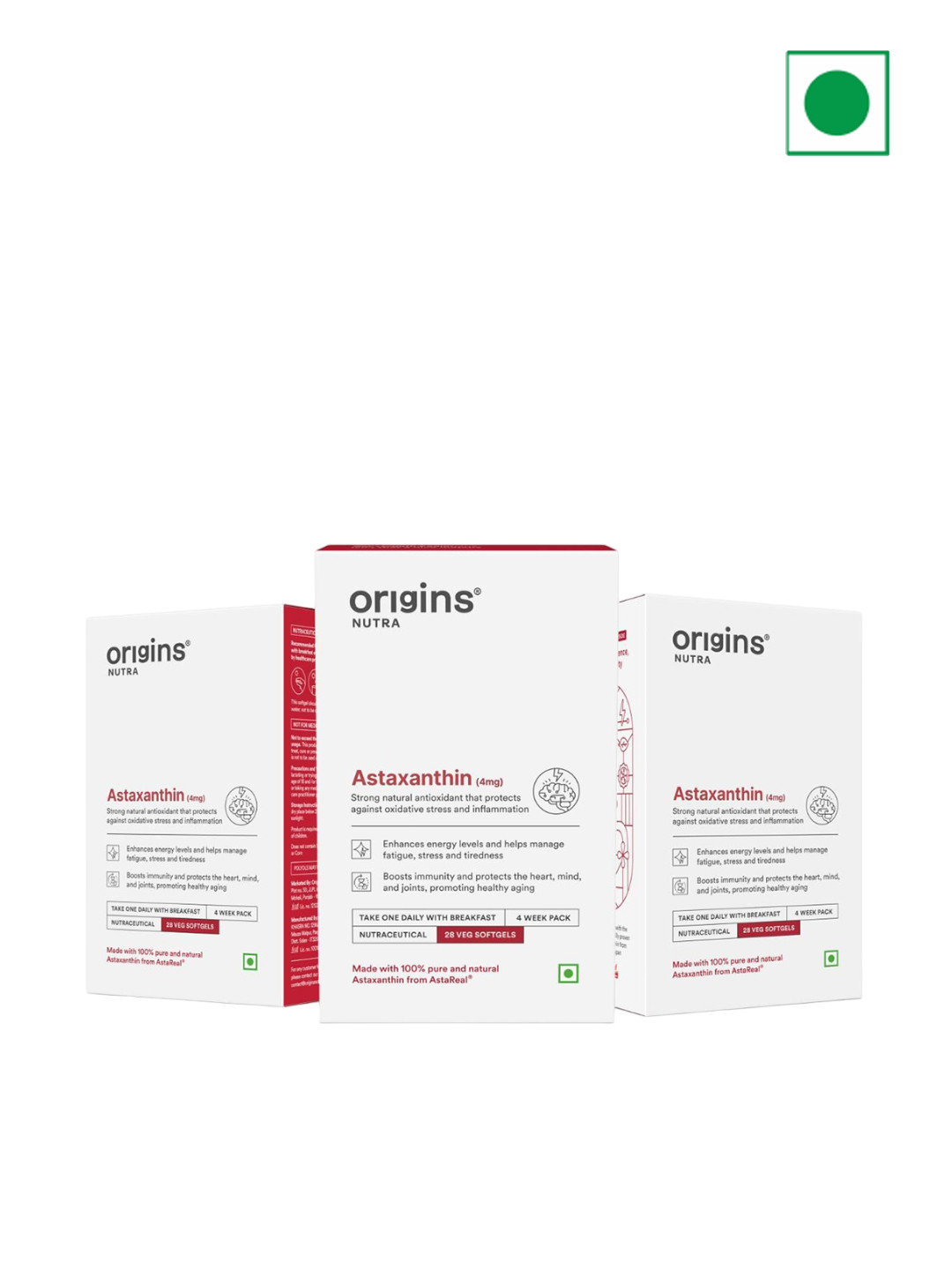 Origins Nutra Set Of 3 Astaxanthin 4mg Antioxidant Capsules - 28 Softgels Each