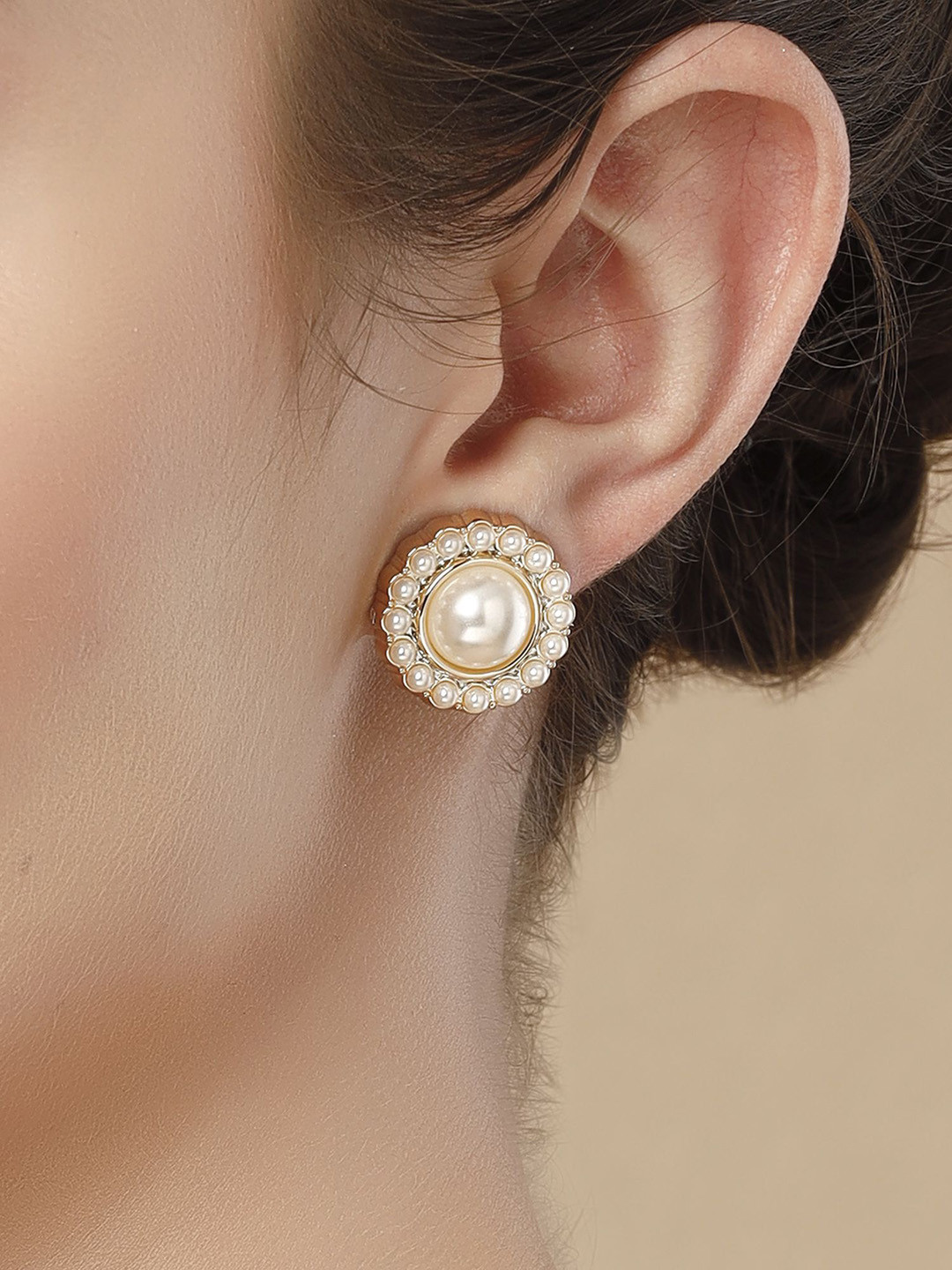 Bohey by KARATCART Gold Plated Circular Cubic Zirconia Studs