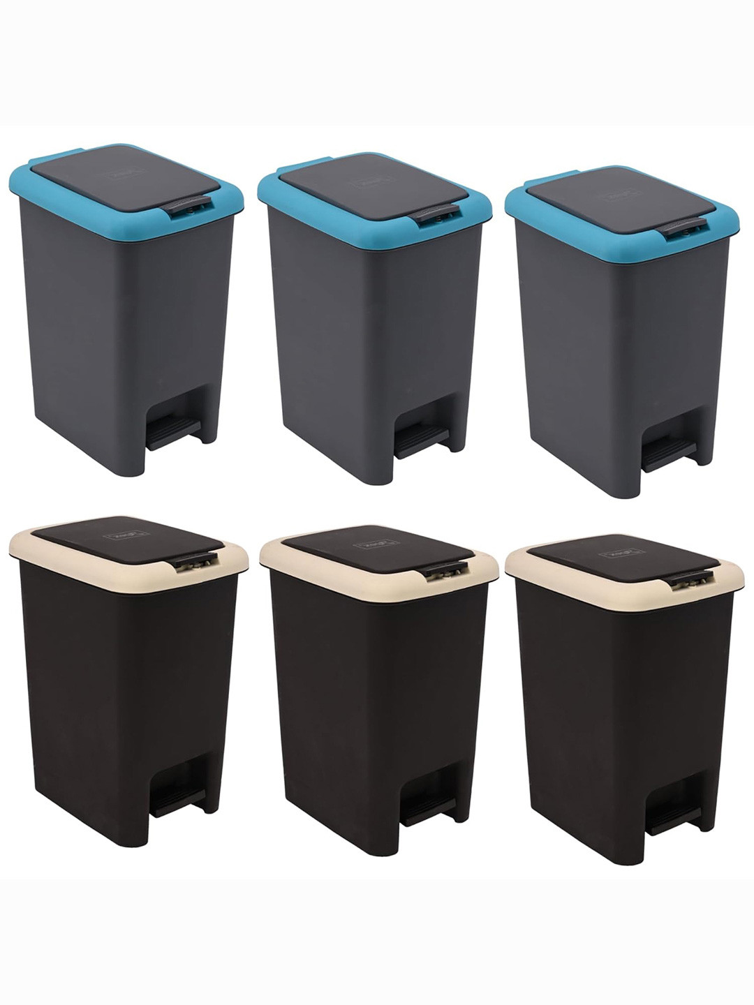 Kuber Industries Grey & Brown 6 Pieces Pedal Dustbins 7L Each