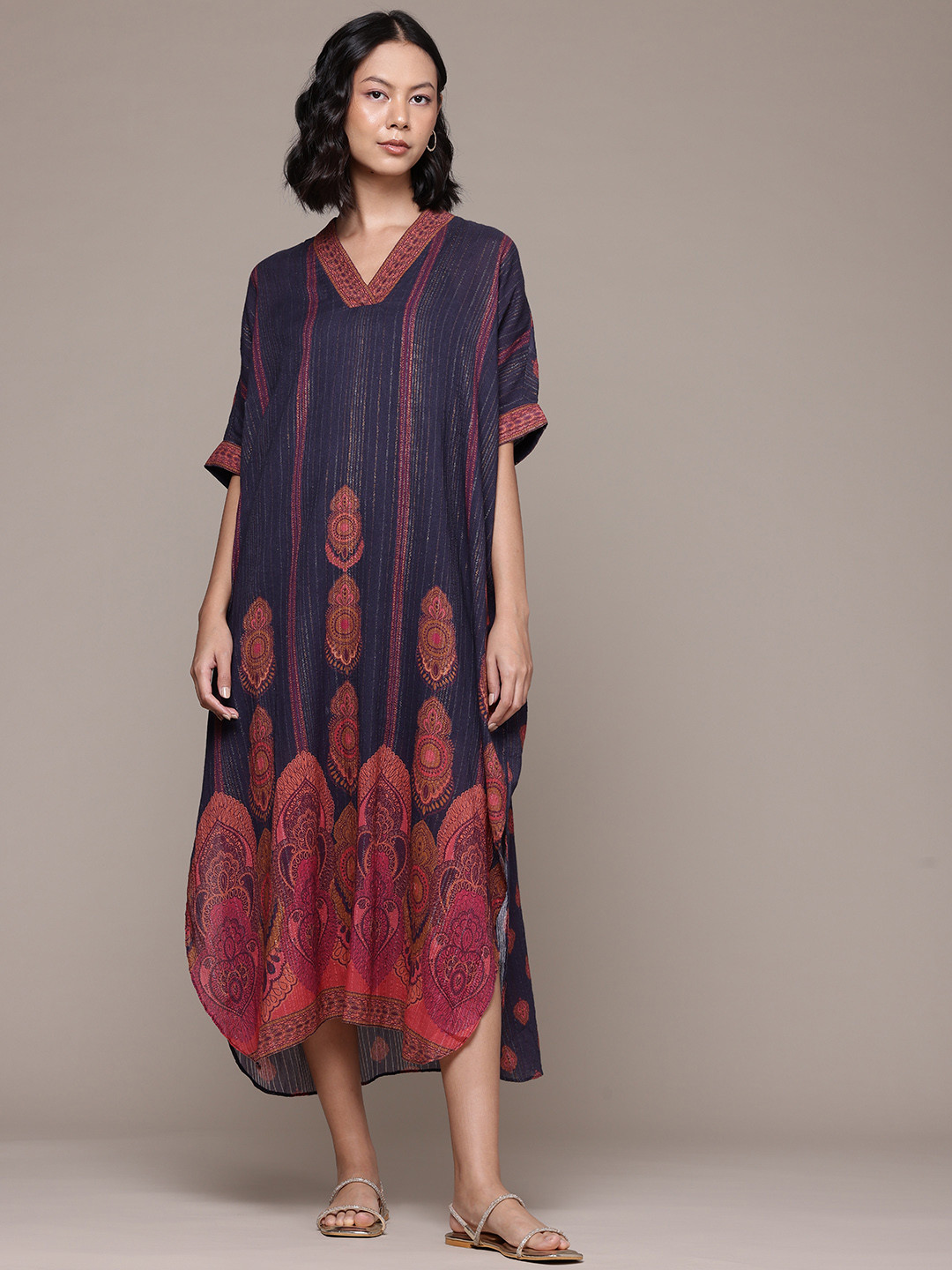 aarke Ritu Kumar Ethnic Motifs Print Batwing Sleeve A-Line Midi Dress