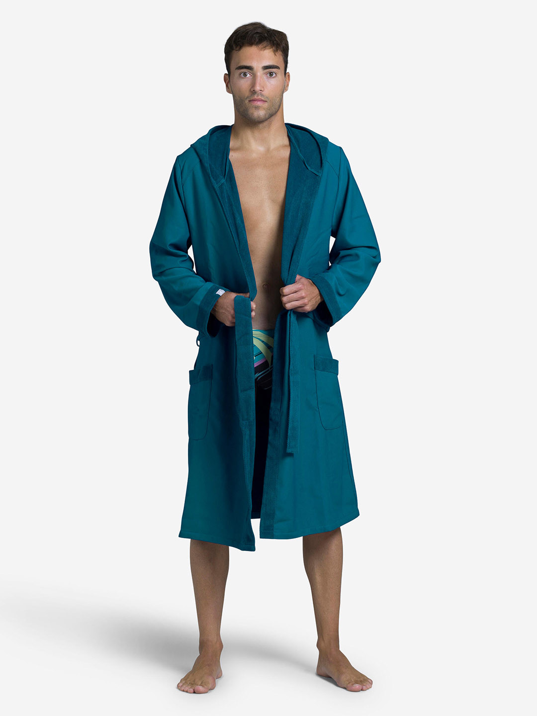 Decathlon Blue Solid Polyester Drawstring Knee Length Bath Robe