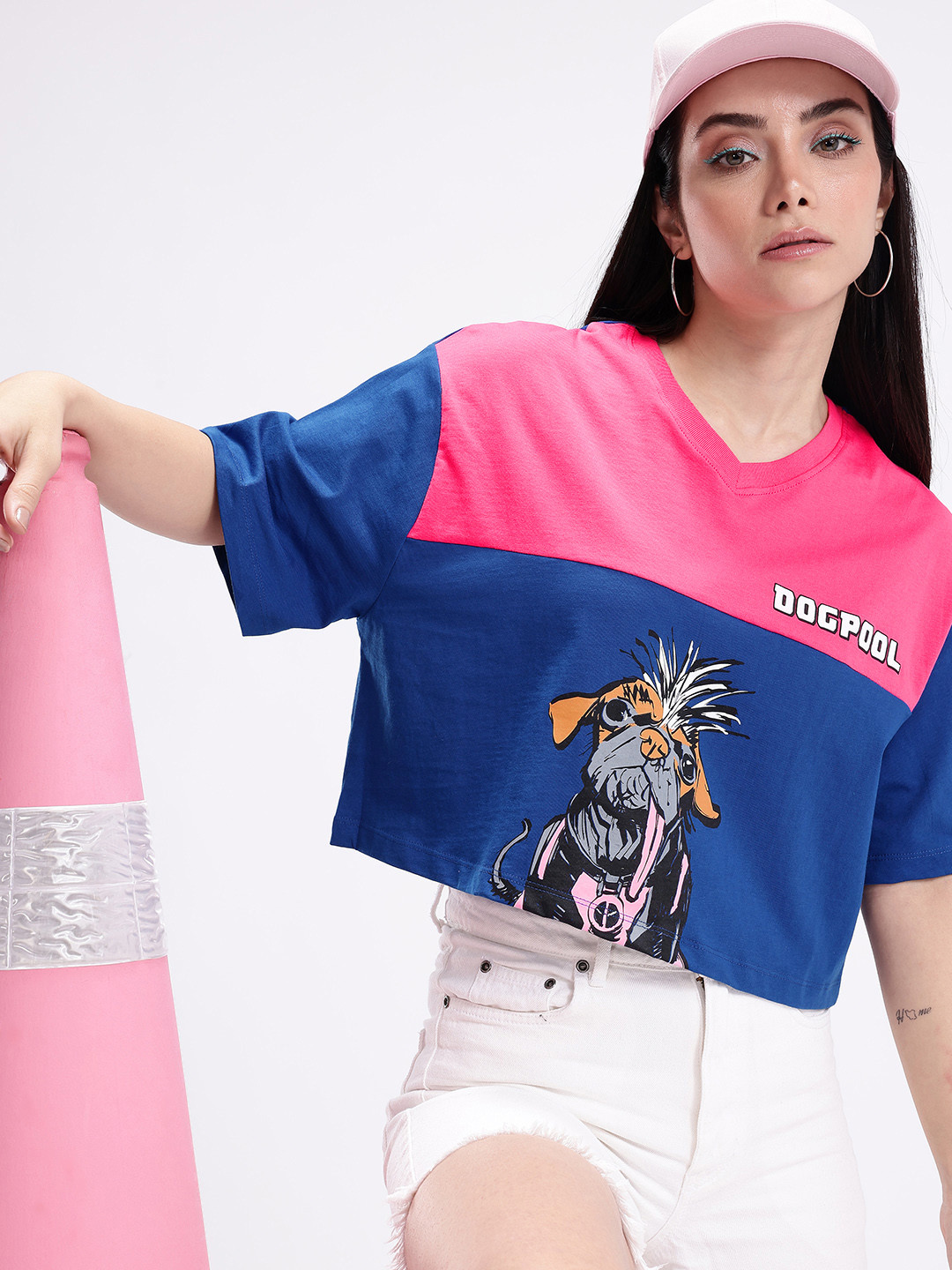 Kook N Keech Marvel Printed V-Neck Drop-Shoulder Sleeves Pure Cotton Boxy T-shirt