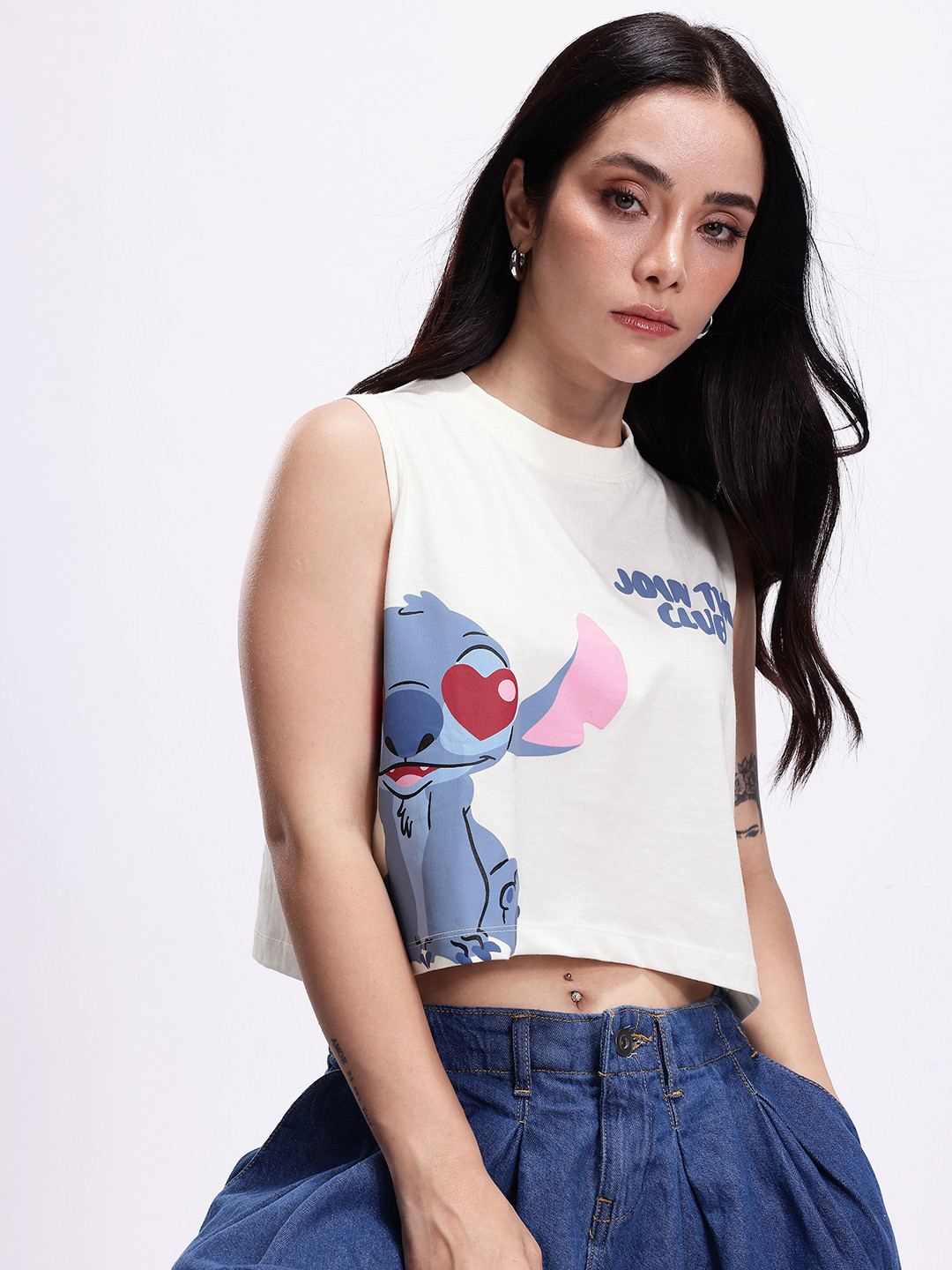 Kook N Keech Disney Lilo & Stitch Graphic Printed Pure Cotton Boxy Cropped T-shirt
