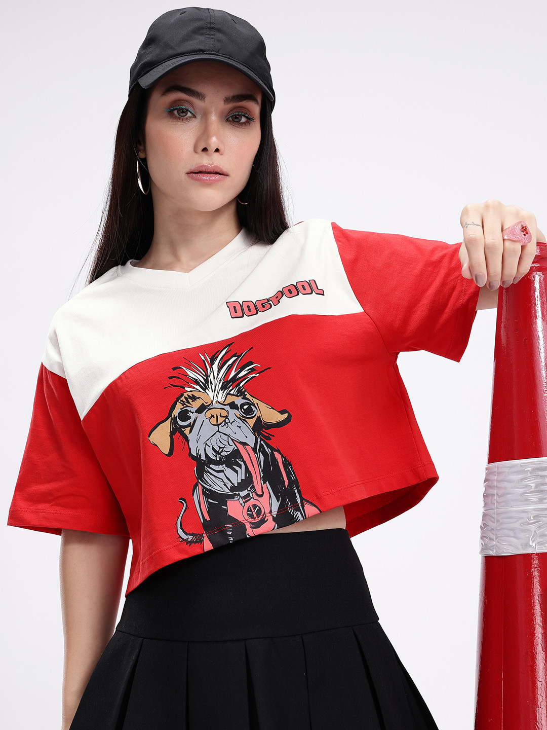 Kook N Keech Marvel Printed V-Neck Drop-Shoulder Sleeves Pure Cotton Boxy T-shirt