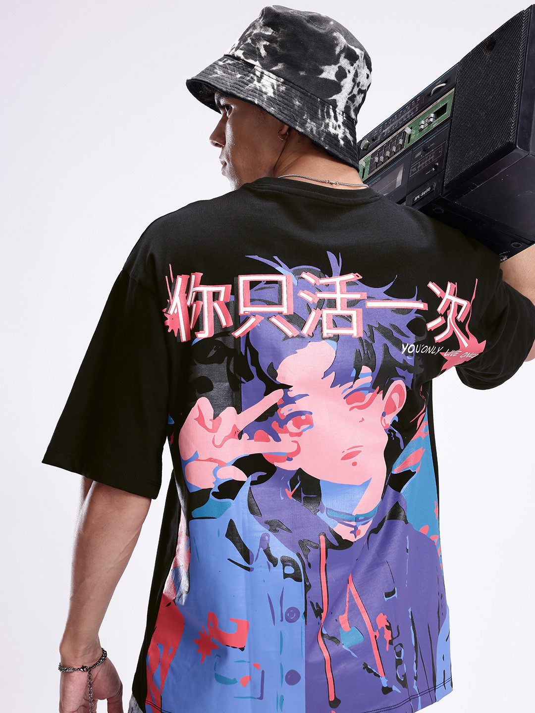 Kook N Keech Anime Printed Drop-Shoulder Sleeves Pure Cotton Oversized T-shirt