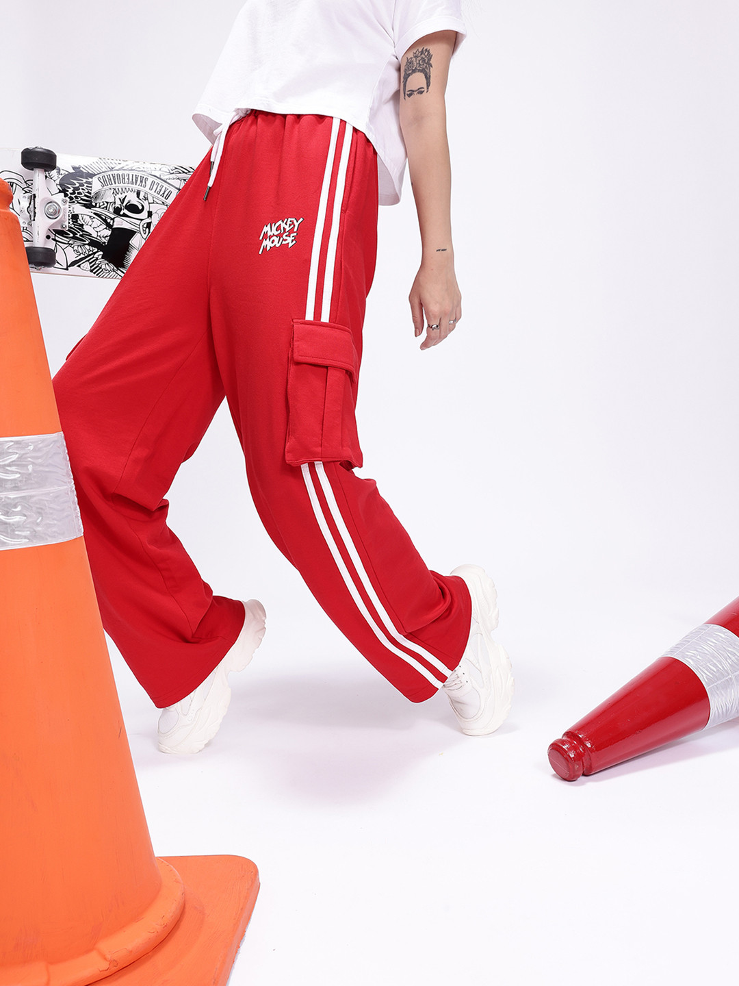 Kook N Keech Women Side Stripes Cargo Style Relaxed Fit Track Pant