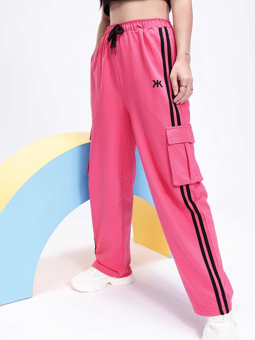 Kook N Keech Women Side Stripes Cargo Style Relaxed Fit Track Pant