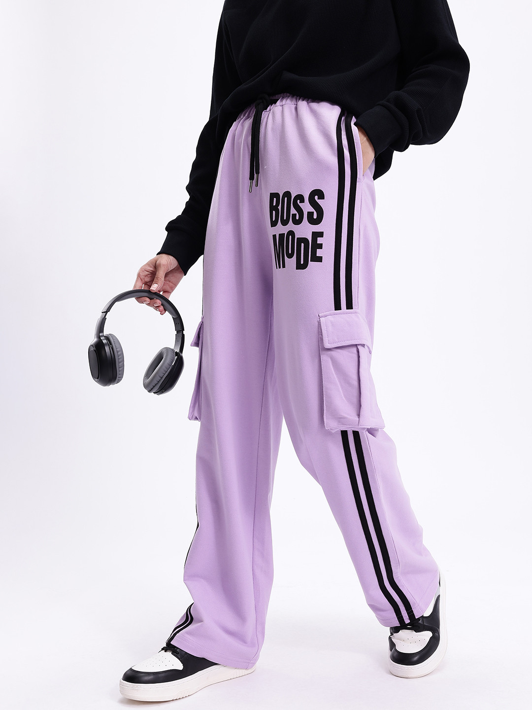 Kook N Keech Women Side Stripes Cargo Style Relaxed Fit Track Pants