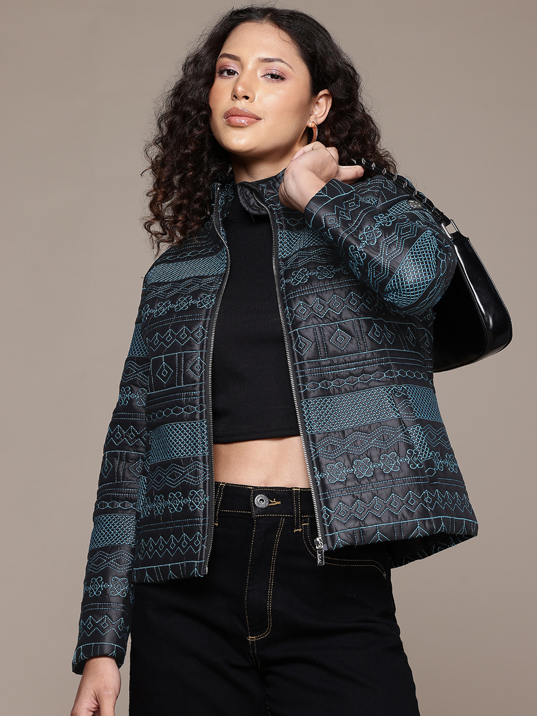 Label Ritu Kumar Geometric Embroidered Puffer Jacket