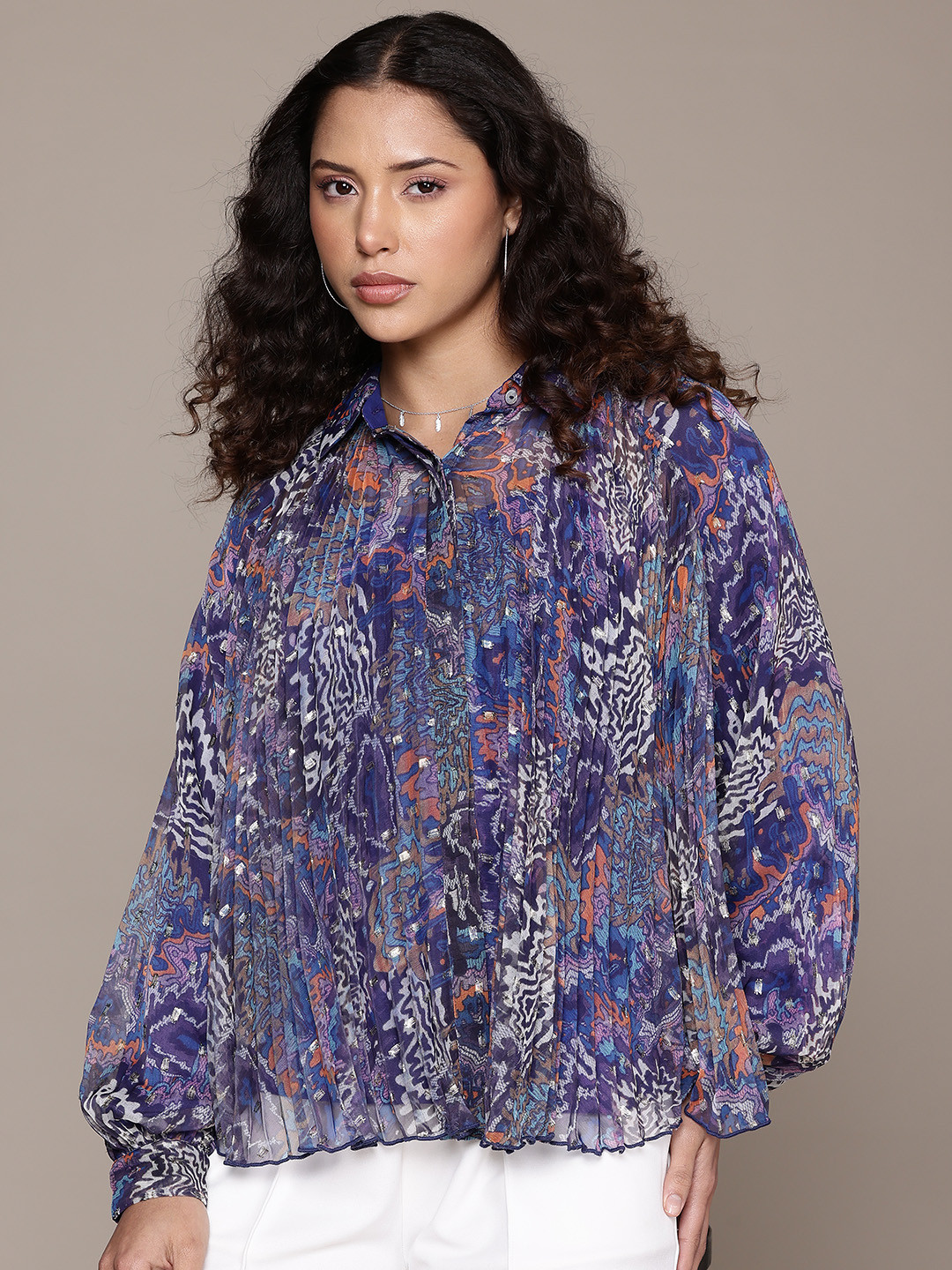Label Ritu Kumar Relaxed Semi Sheer Printed Casual Shirt