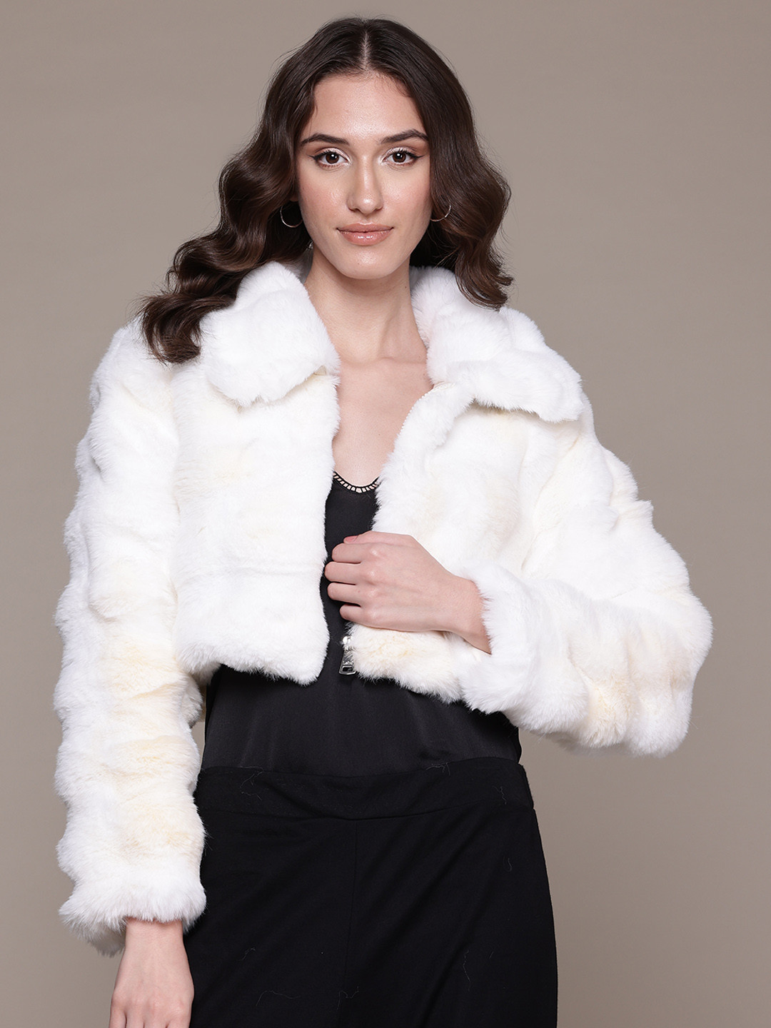 Label Ritu Kumar Faux Fur Crop Puffer Jacket