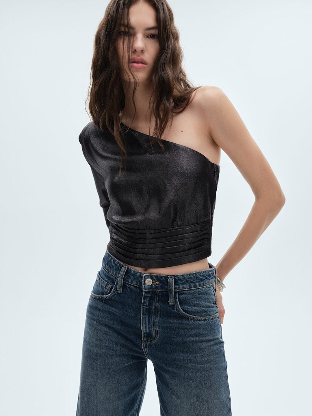 MANGO One Shoulder Empire Crop Top