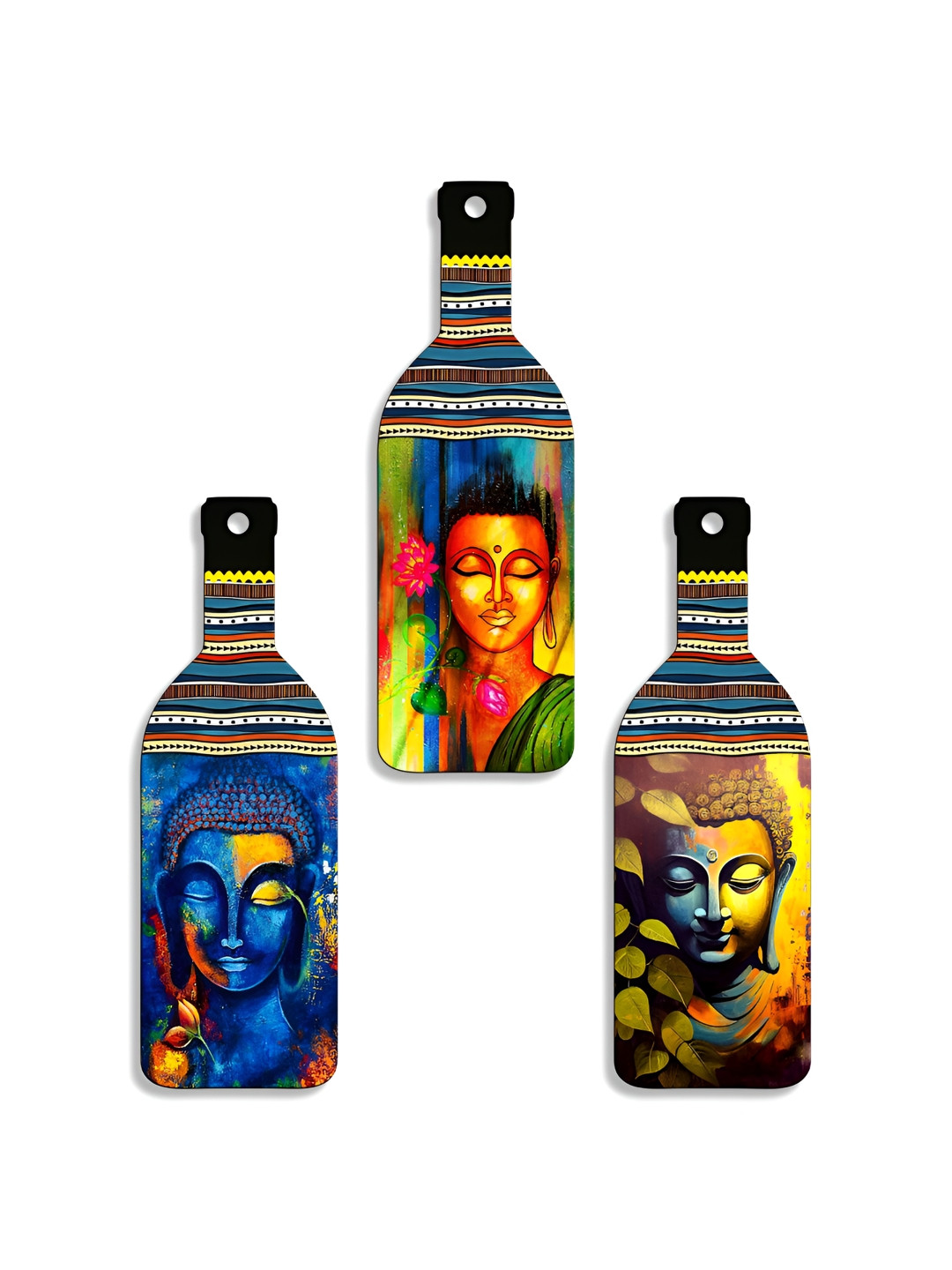 SEHAZ ARTWORKS Wall Hanging Wood Floral Matte Hall 3Pcs Spiritual Wall Decor-20.1In