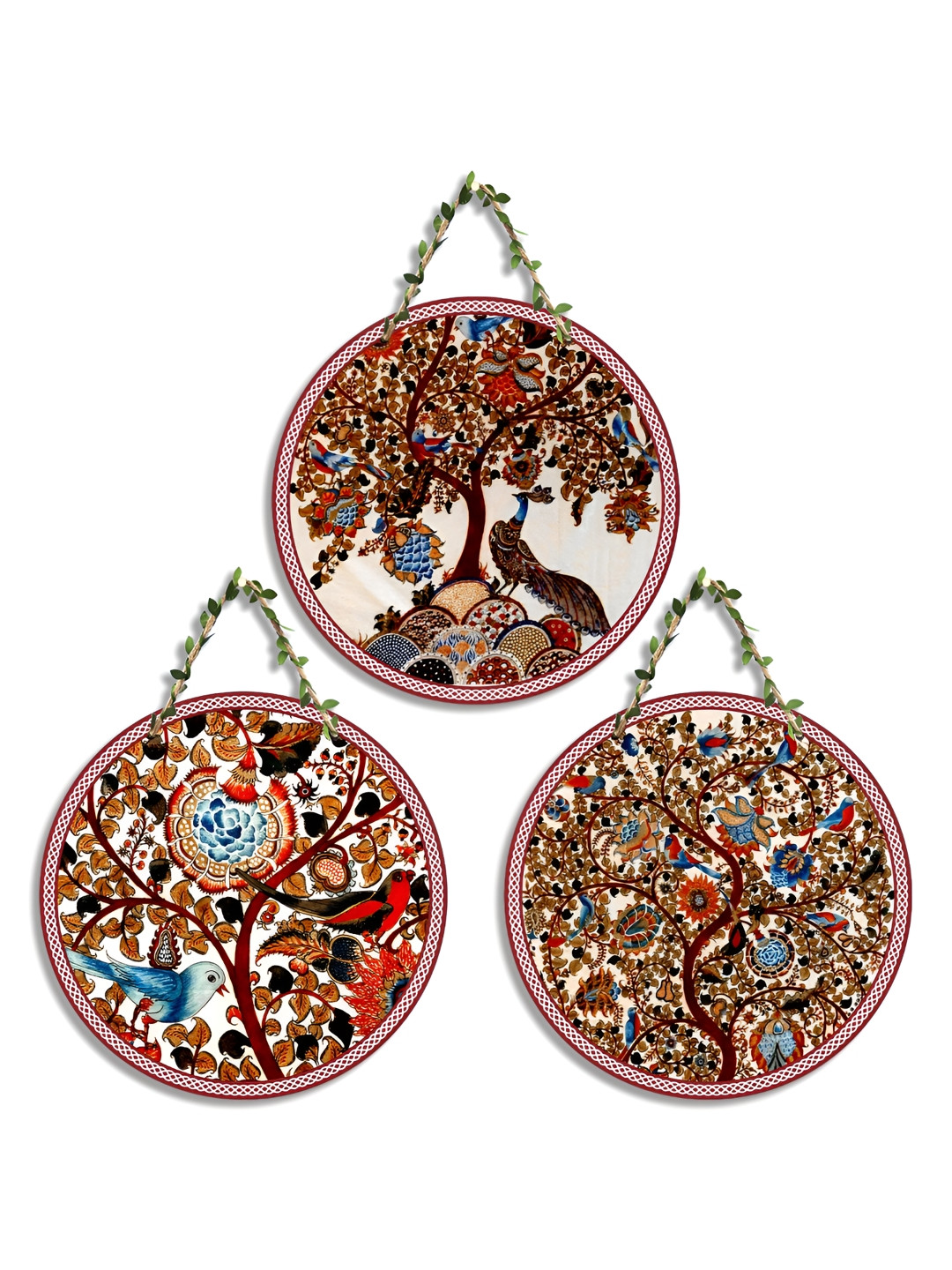 SEHAZ ARTWORKS Wood Floral Matte Hanging Hall 3Pcs Wall Hangings-22In
