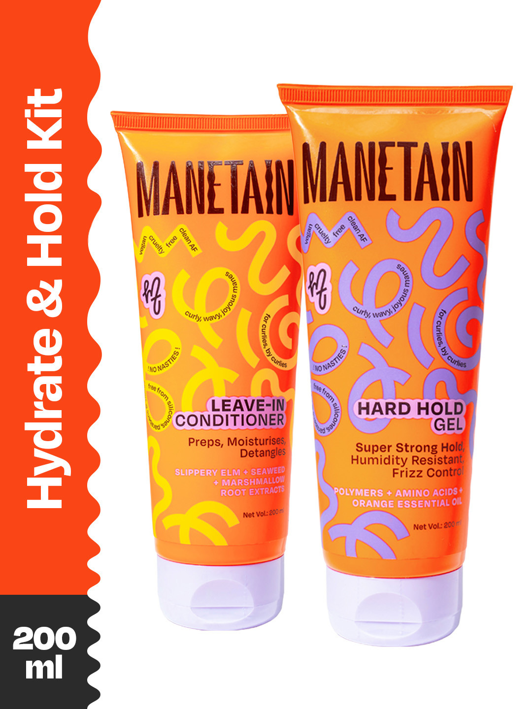 MANETAIN Set Of 2 Leave In Conditioner & Hard Hold Gel - 200 ml Each