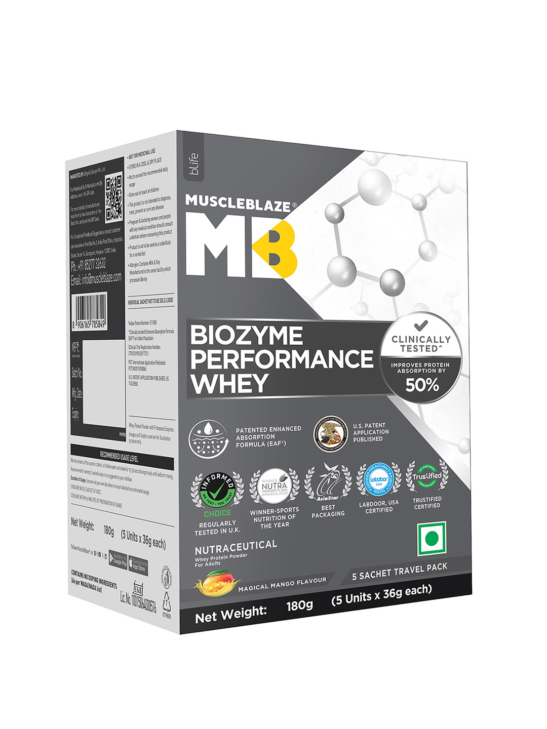 MuscleBlaze Biozyme Performance Whey Protein - 180 g -Magical Mango Flavor