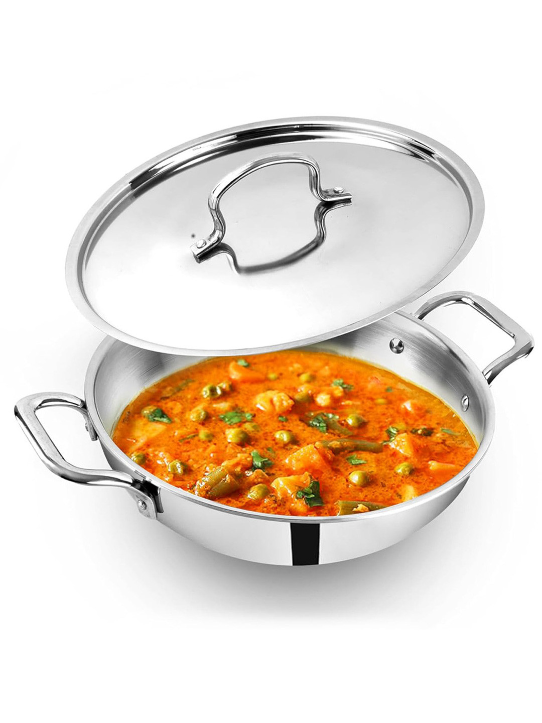 The Indus Valley Silver-Toned Induction Base Tri-Ply Stainless Steel Kadai