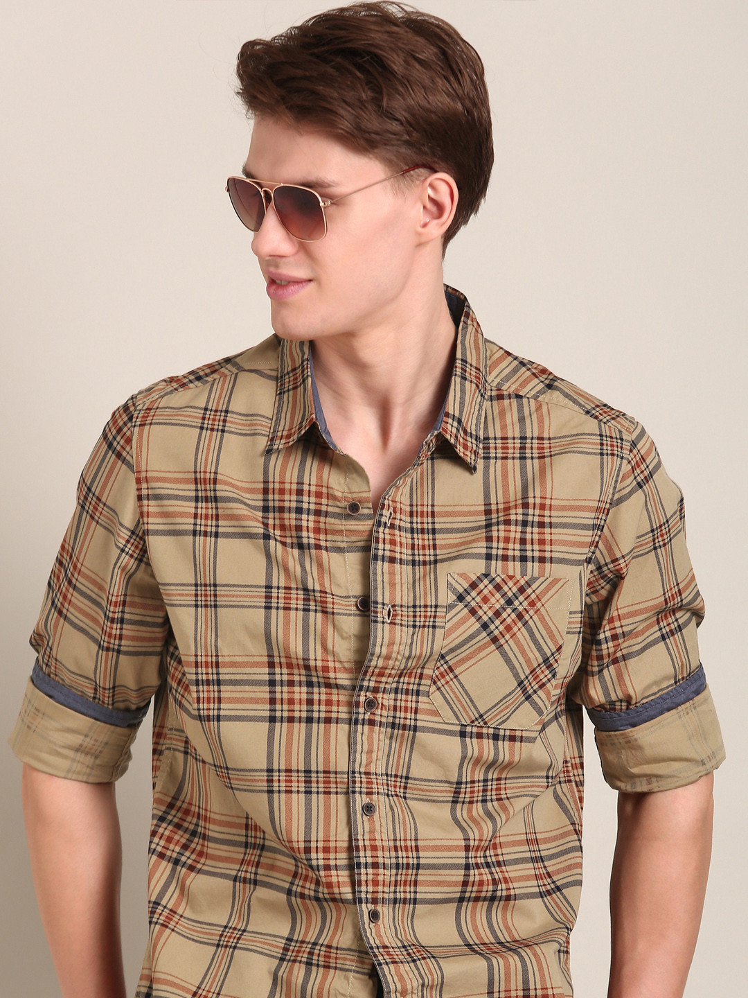 LSD Men Slim Fit Pure Cotton Checked Casual Shirt
