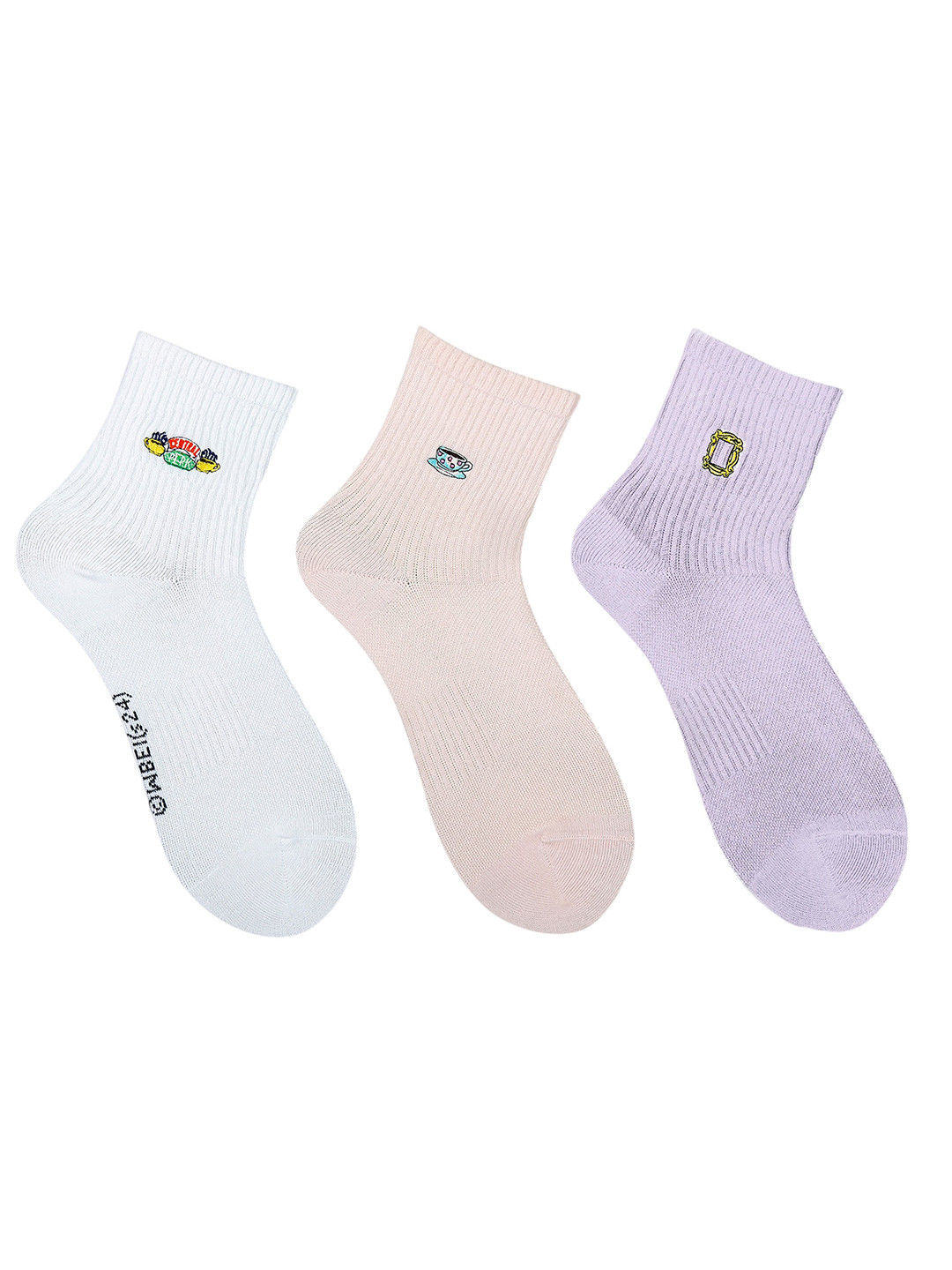 Socksxpress F.R.I.E.N.D.S Series Women Pack Of 3 Embroidered Motif High Ankle Socks