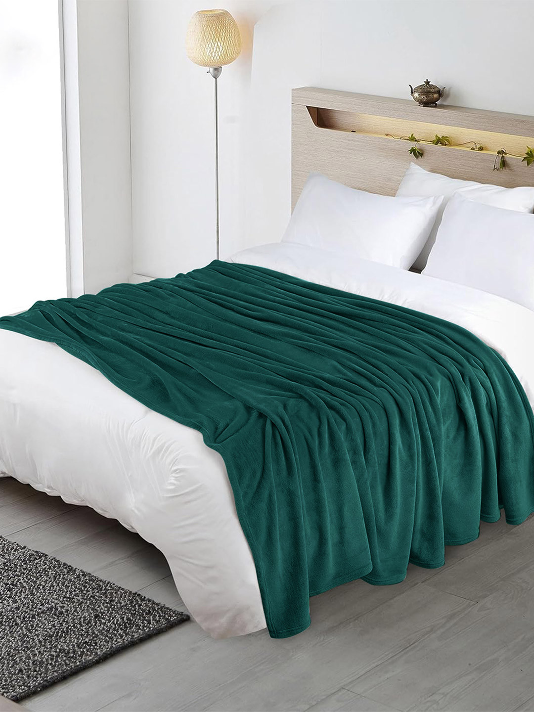 HOMEMONDE Green Fleece AC Room 300 GSM Double Bed Blanket