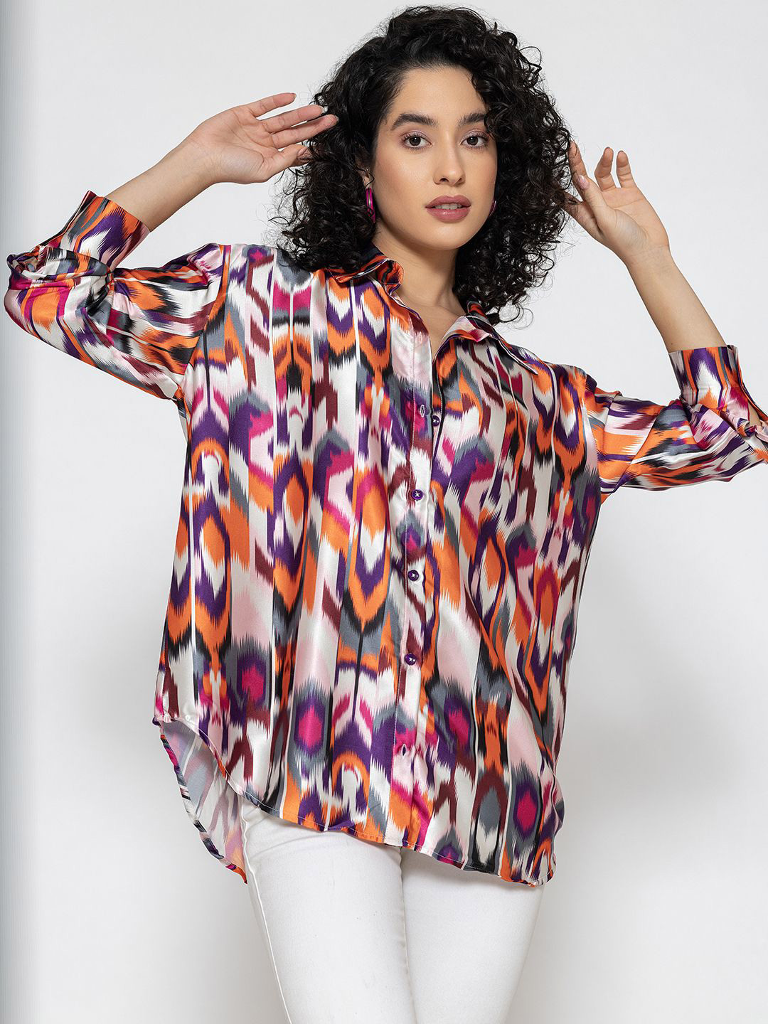 Lounge Dreams Women Standard Spread Collar Abstract Printed Satin Casual Shirt