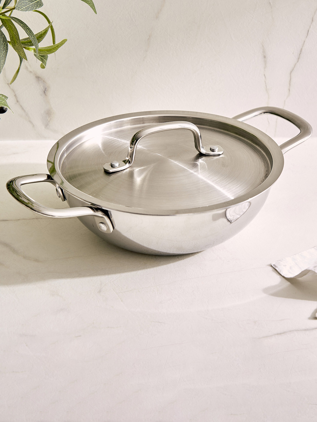 Home Centre Valeria Carin Silver-Toned Stainless Steel Induction Kadhai and Wok 1.6 L
