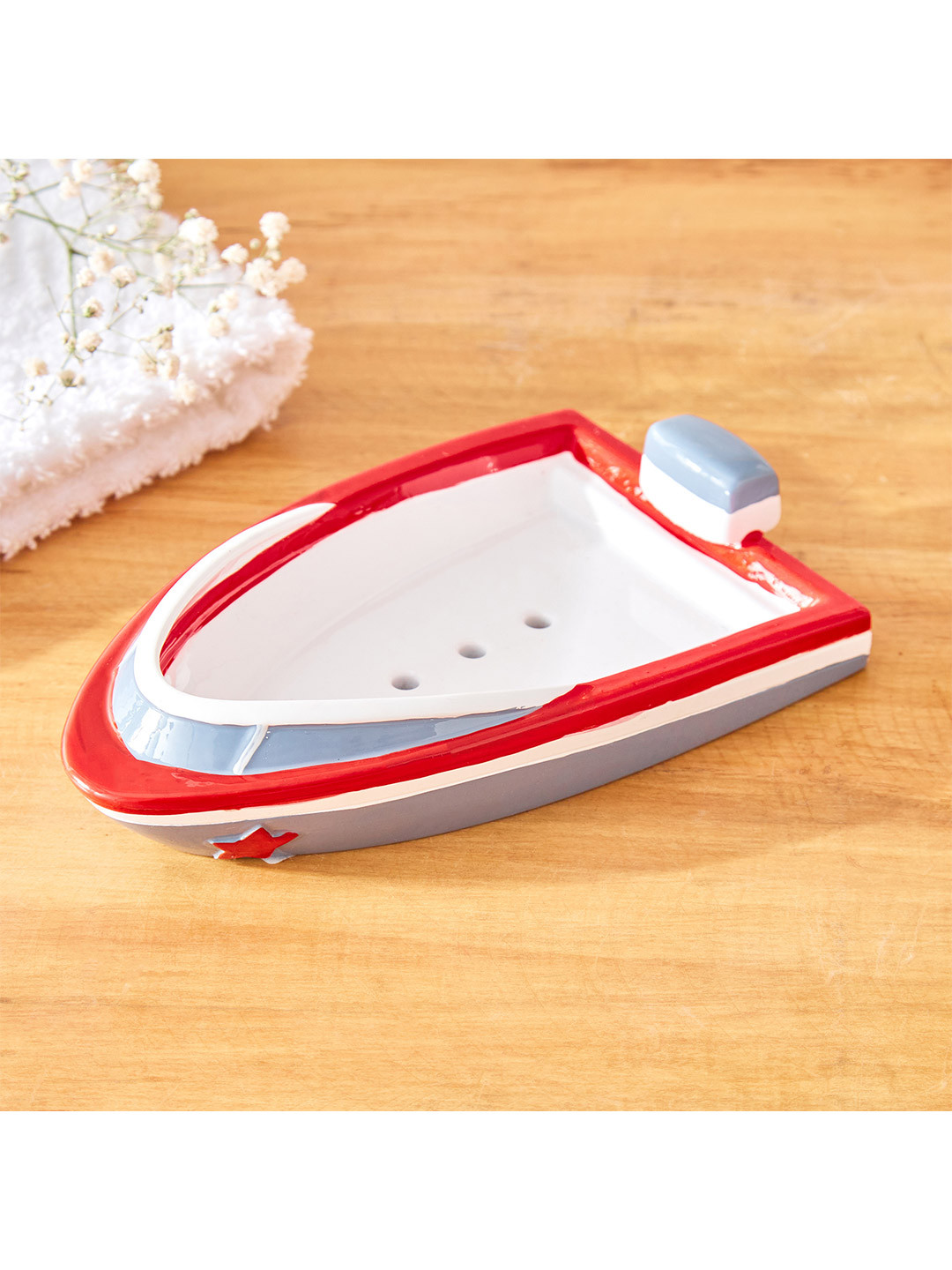 Home Centre White & Red Solid Polyresin Soap Dish