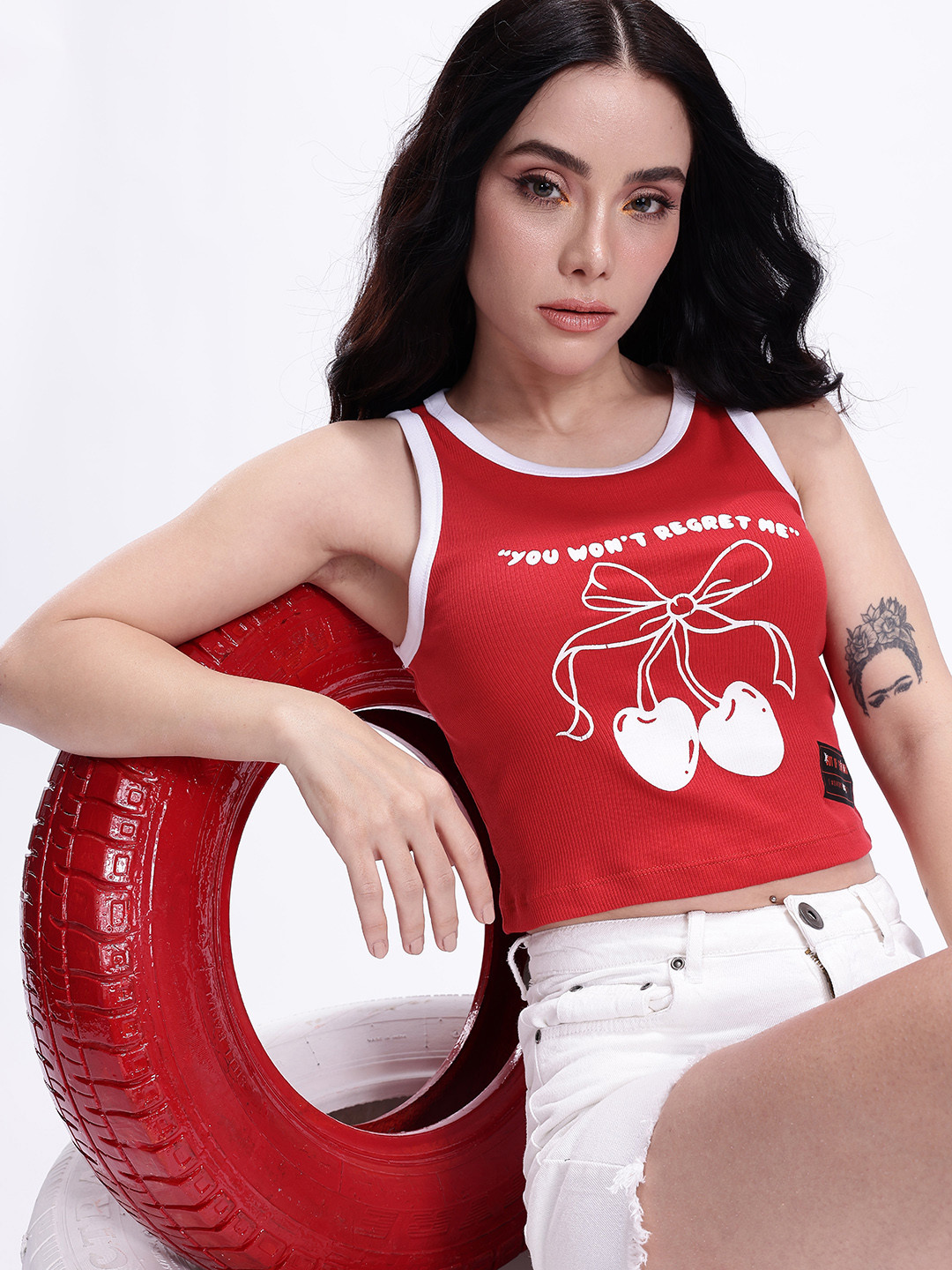 Kook N Keech Graphic Printed Pure Cotton Crop Tank Top