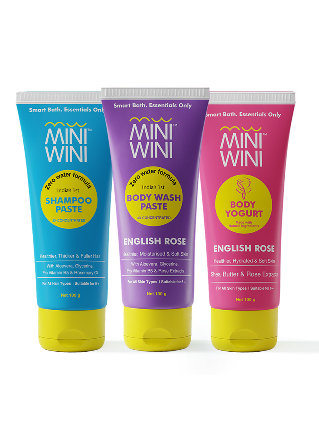 MINIWINI 3-Pcs Bath & Body Combo 100g each - Shampoo Paste + Body Wash Paste + Body Yogurt